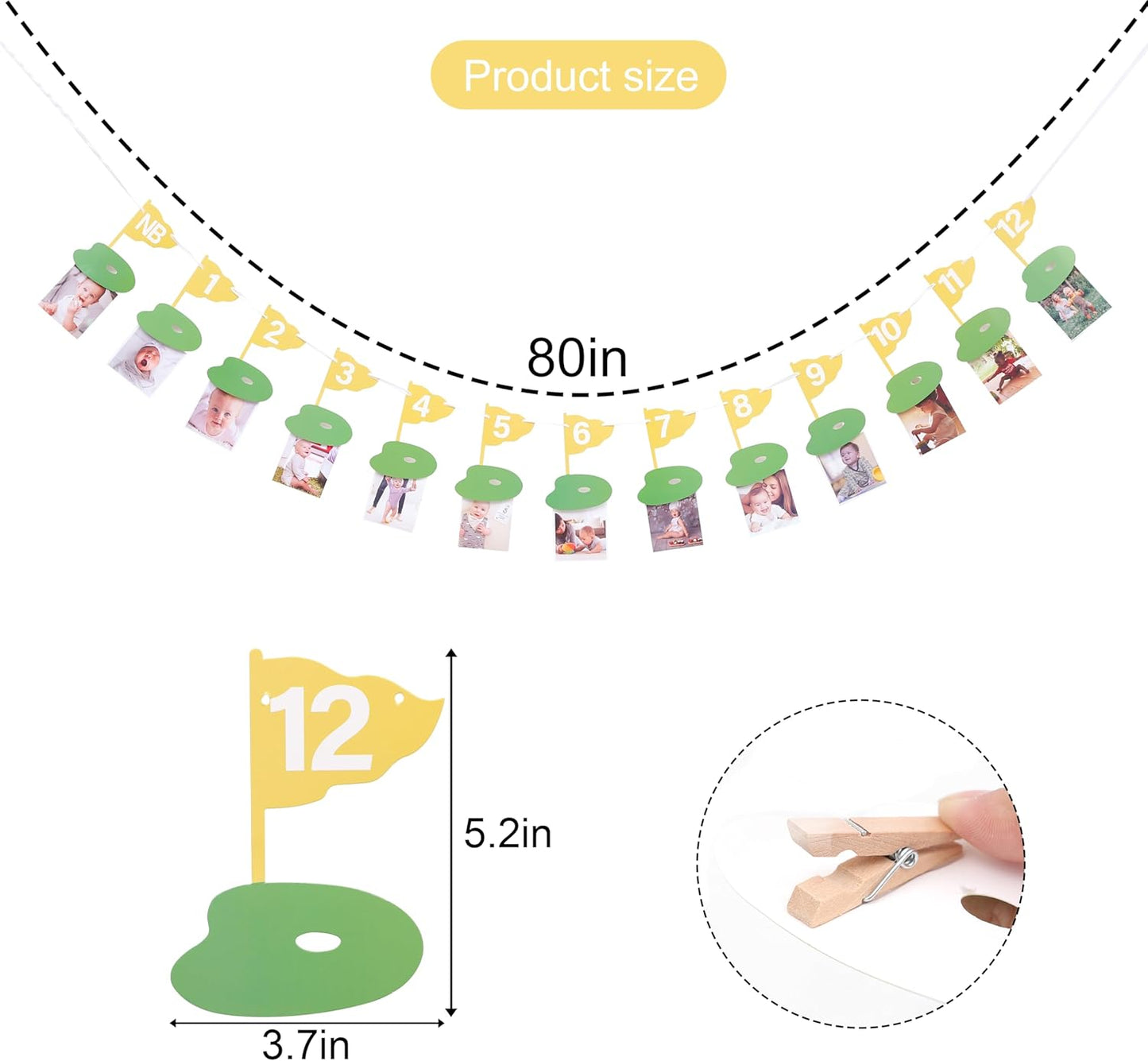 Golf 12 Monthly Photo Banner - Hole In One Monthly Photo Banner,Newborn To 12 Months Photo Banner,Baby's First Year Golf Themed Birthday, Milestone Banner Golf Monthly Photo Banner (yellow)