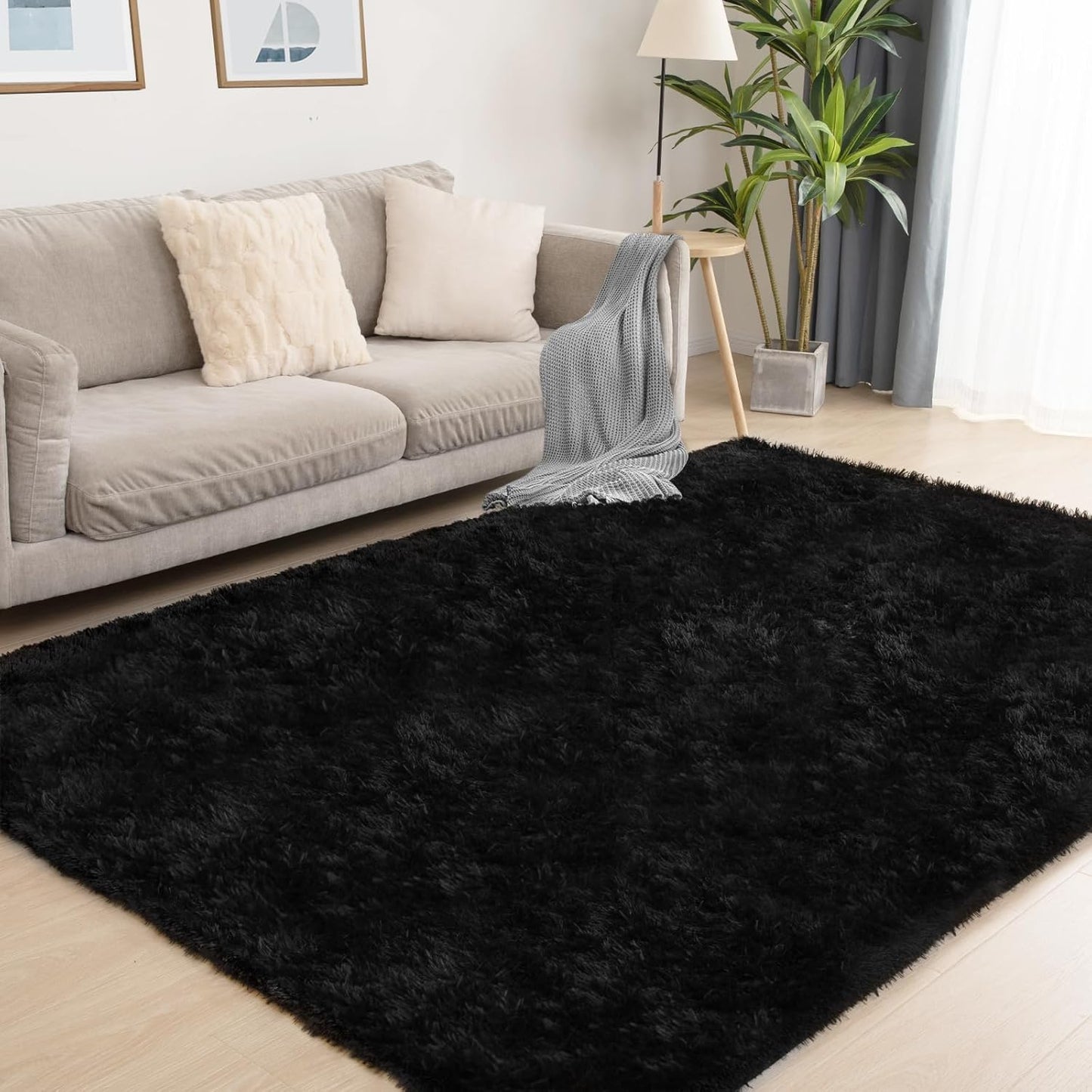 Black Area Rug, 5x7, Soft Plush for Living Room, Bedroom & Nursery, Non-Slip Indoor Carpet for Study, Kids Room Decor