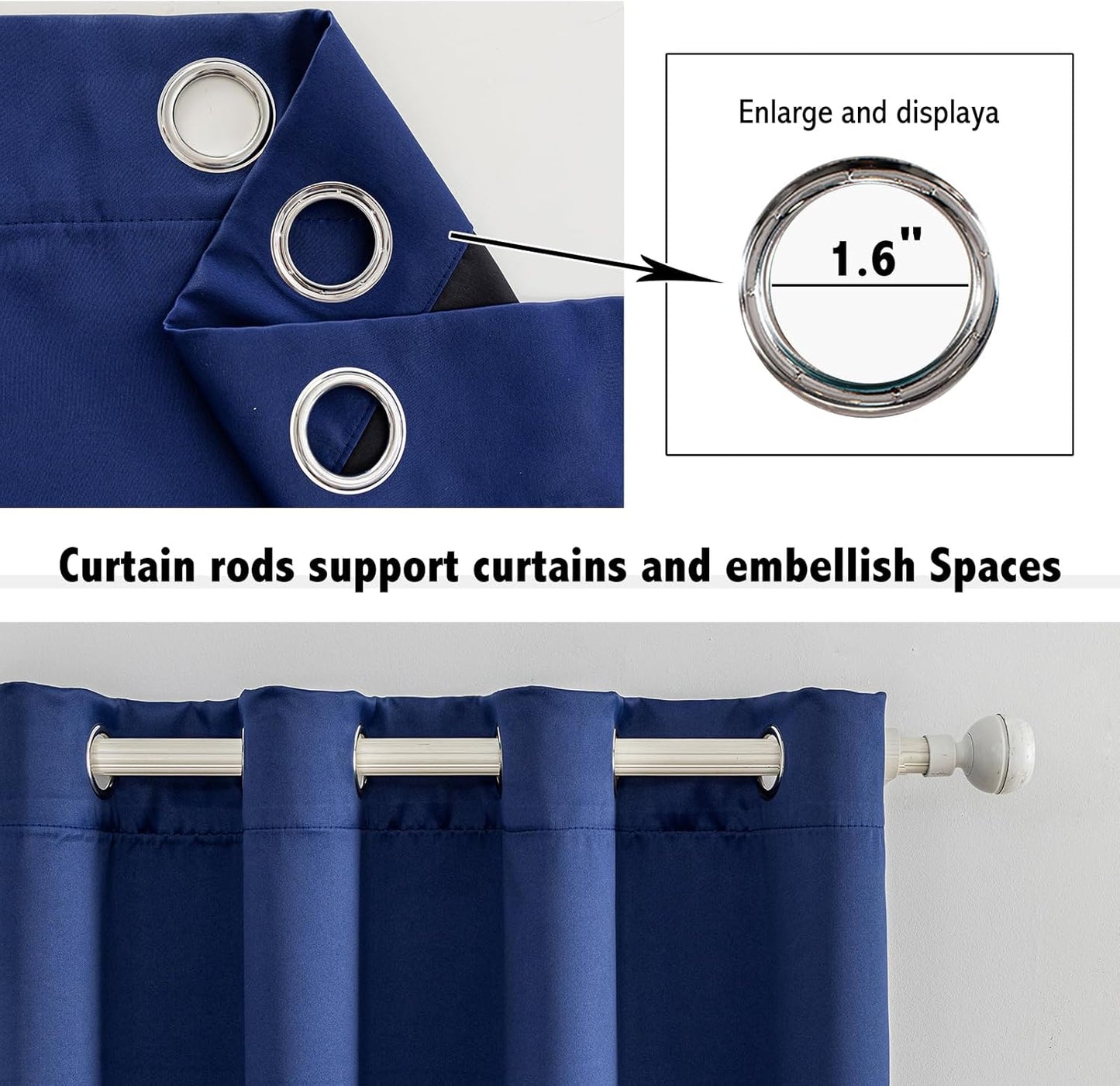 Anytime 100% Blackout Curtain Set, Thermal Insulated & Energy Efficiency Window Draperies for Guest Room, Full Shading Panels for Shift Worker and Light Sleepers（Navy Blue, 2 Panels, 52W x 72L）