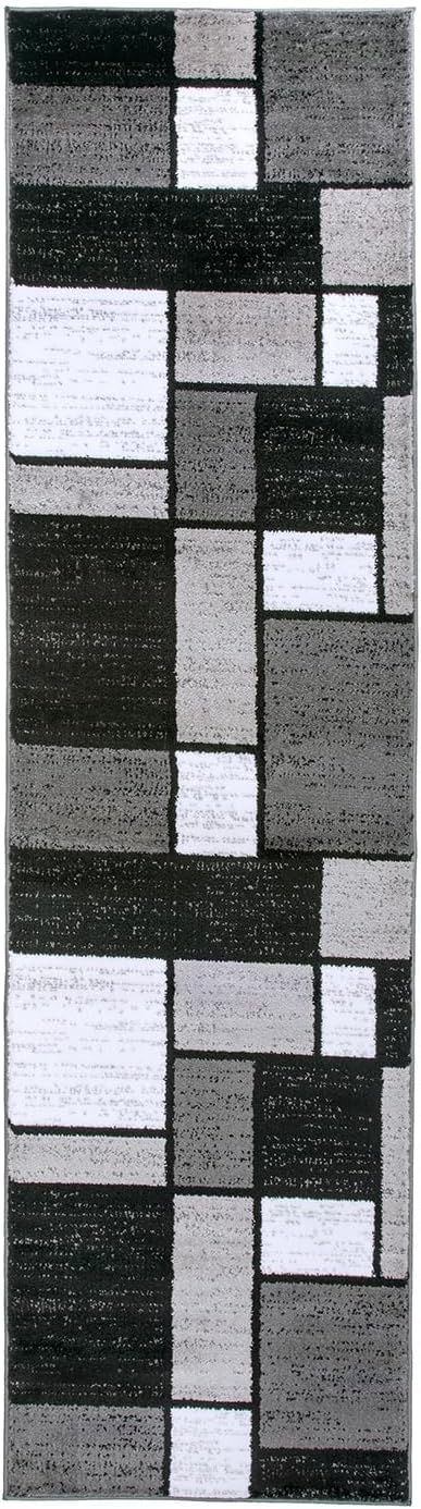 Rugshop Contemporary Modern Boxes for Home Office,Living Room,Bedroom,Kitchen Non Shedding Runner Rug 2'7" x 12' Gray