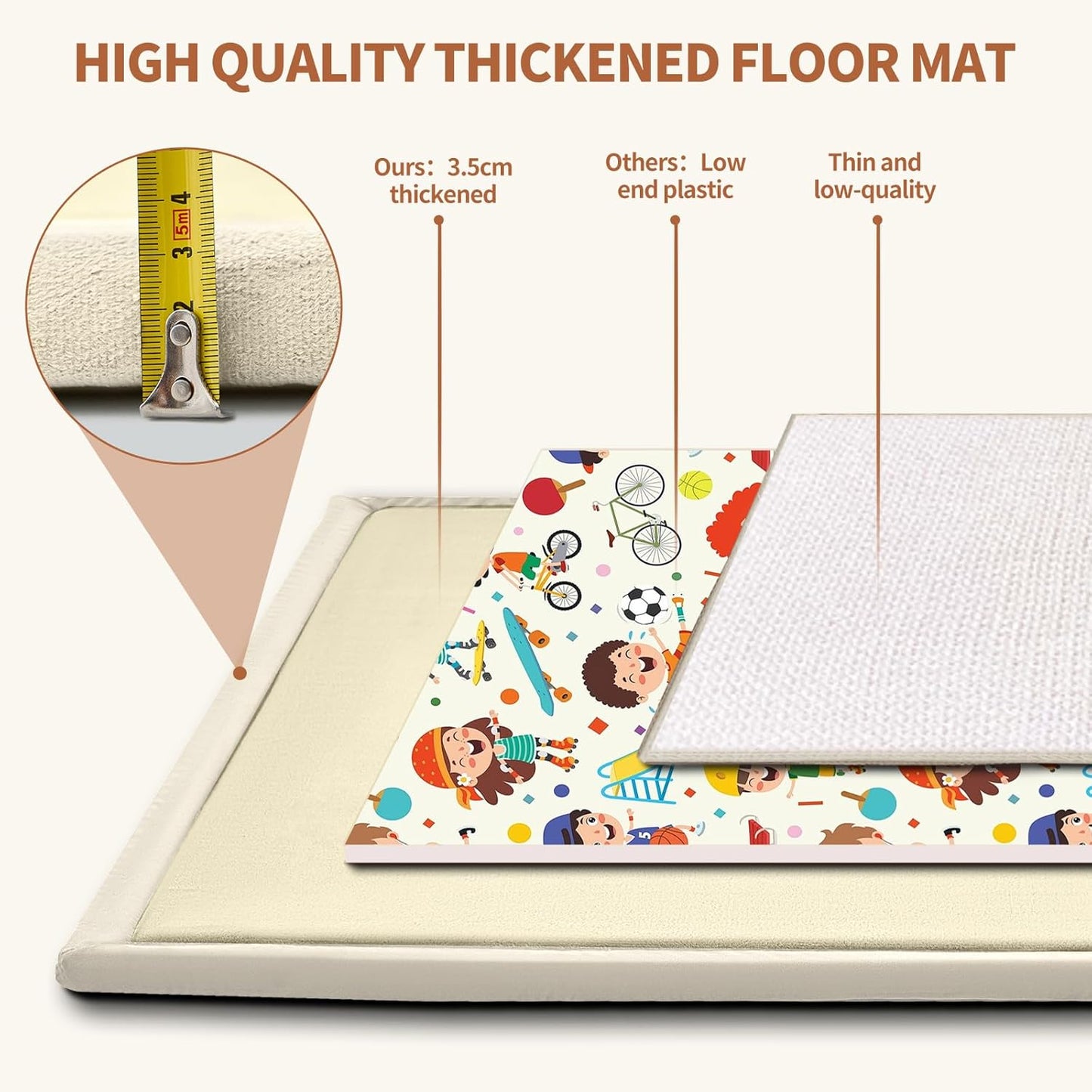 SUNYRISY Baby Play Mat for Floor 70 x 80in, 1.4in Thick Memory Foam Padded Play Mats Baby Rug, Soft Velvet Infants Toddler Kids Crawling Mat for Nursery, Non-Slip Bottom, Beige
