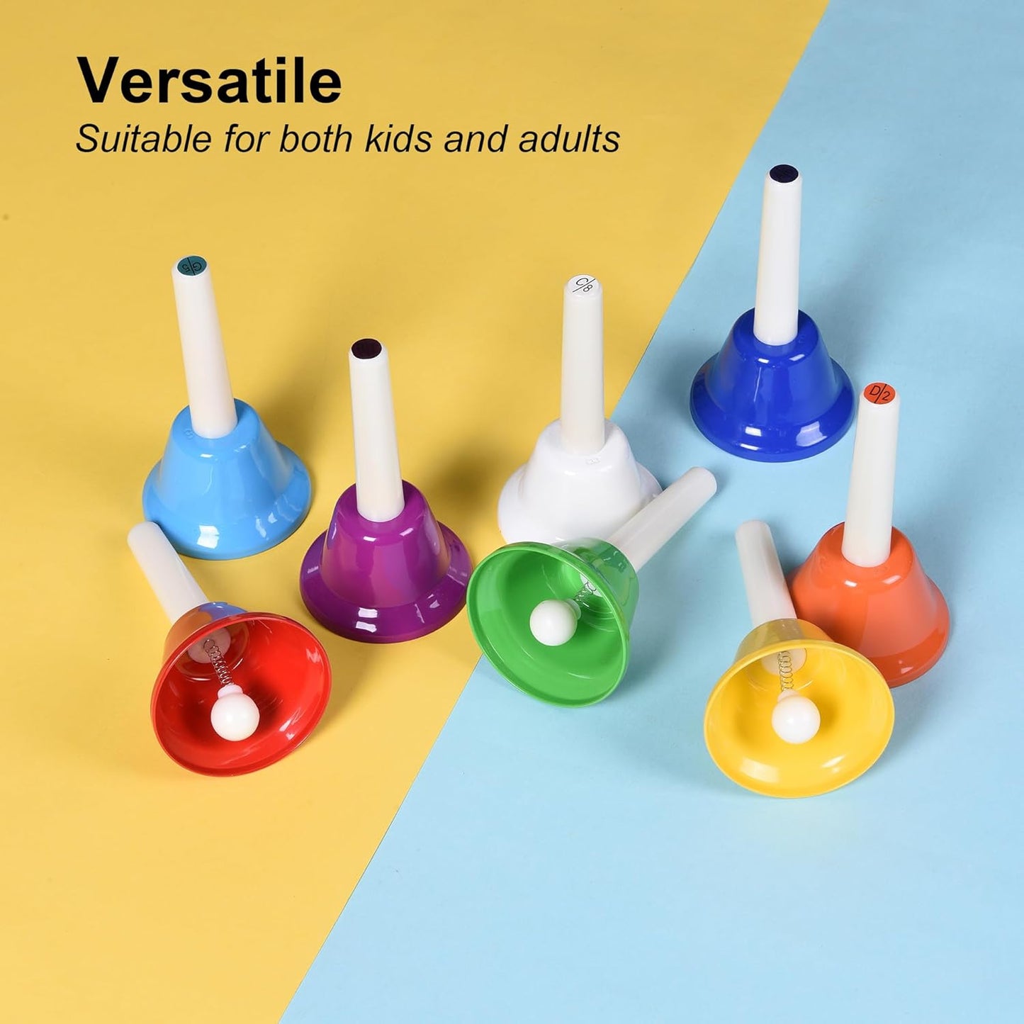 8 Note Hand Bells for Kids Adults, Colorful Merry Handbells Set Musical Instruments