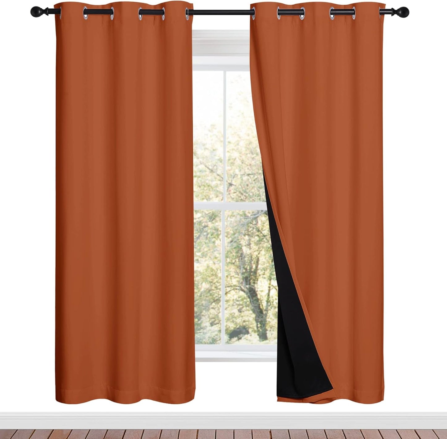 NICETOWN Full Shade Curtain Panels, 37" Wide x 70" Long, Burnt Orange, Pair of Thermal Insulated & Energy Efficiency Blackout Drapes for Living Room, Lined Silky Performance Window Dressing