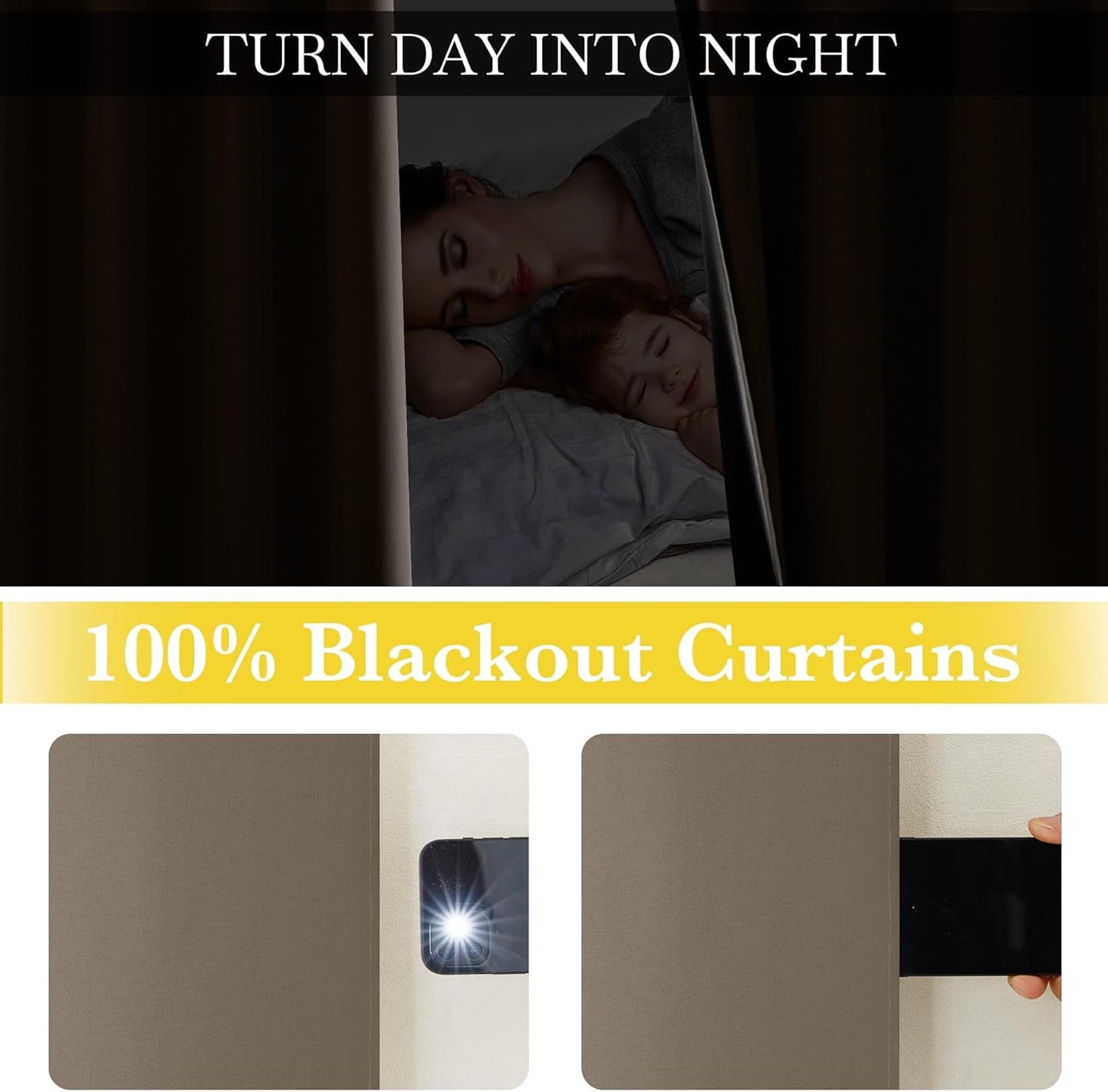 NICETOWN 100% Blackout Tan Curtains 96 inch Long, Grommet Thermal Insulated Portable Travel Blackout Window Treatment Easy to Install for Living Room/Bedroom, W52 x L96, 2 Panels