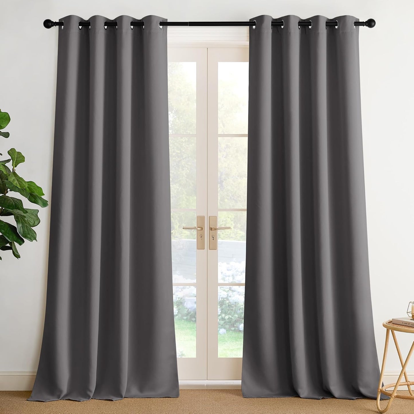 NICETOWN Grey Blackout Curtains 95 inch - Heavy-Duty Grommet Thermal Insulated Shades for Bedroom, Bathroom, Yard, Laundry, Pantry - Energy Efficient, UV Protection, 1 Pair, W52 x L95