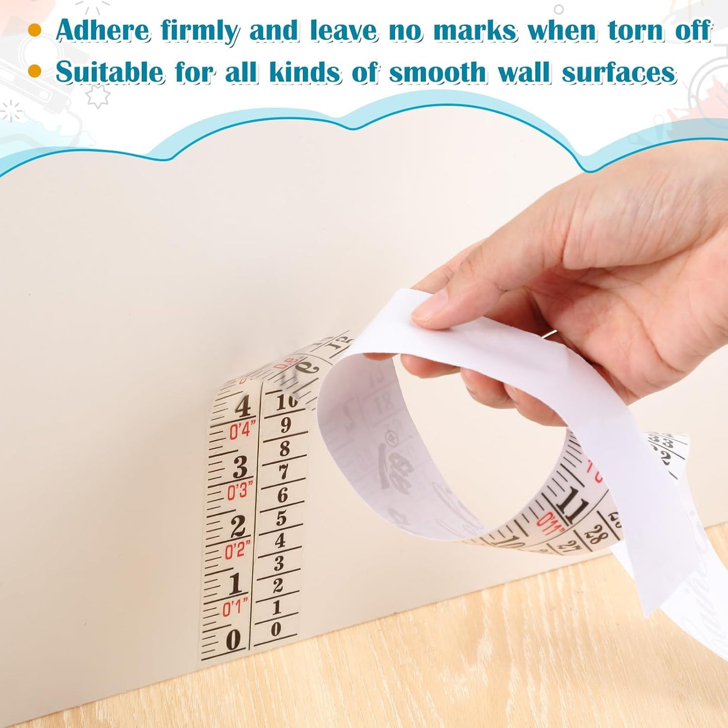 Tatuo Growth Chart Wall Labels Height Indicator Tape Ruler Growth Chart Decor Height Indicator Adhesive Ruler for Home Room Measuring (Clear)