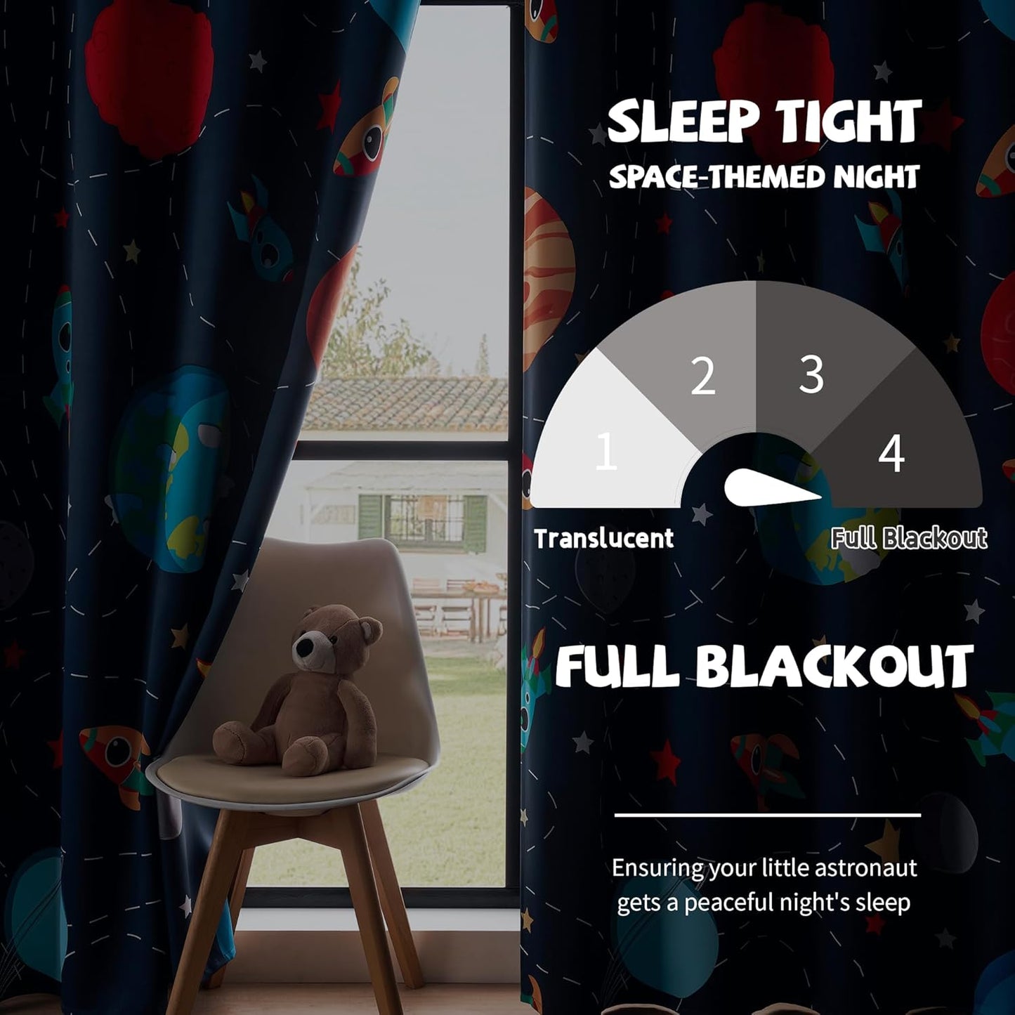 Kids Space Themed Blackout Curtains - 100% Blackout Perfect for Bedroom, Spark Kids Imagination with Vibrant Cosmos Designs, Noise Reduction, Thermal Insulated, (2 Panels W52×L63)