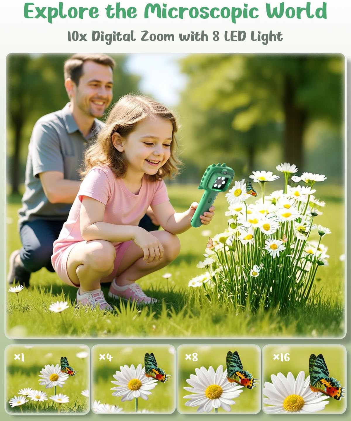 Microscope Camera for Kids Gifts Toys- Handheld Pocket Microscopes with 2.4" Screen and Autofocus - Mini Digital Educational Science Kit for Christmas Birthday for Age 3-5 5-7 8-12 Girls Boys (Green)