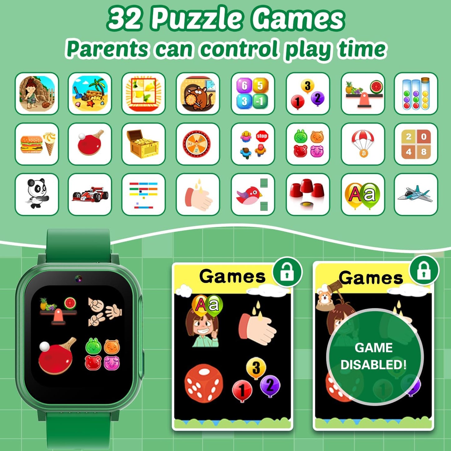 Waterproof Smart Watch for Kids Boys Toys Age 5-12 with 32 Games, Dual Camera, Habit Tracking, Music Player, Video, Alarm Clock, HD Touchscreen Kids Smart Watch Gift for Kid Age 6 7 8 9 10