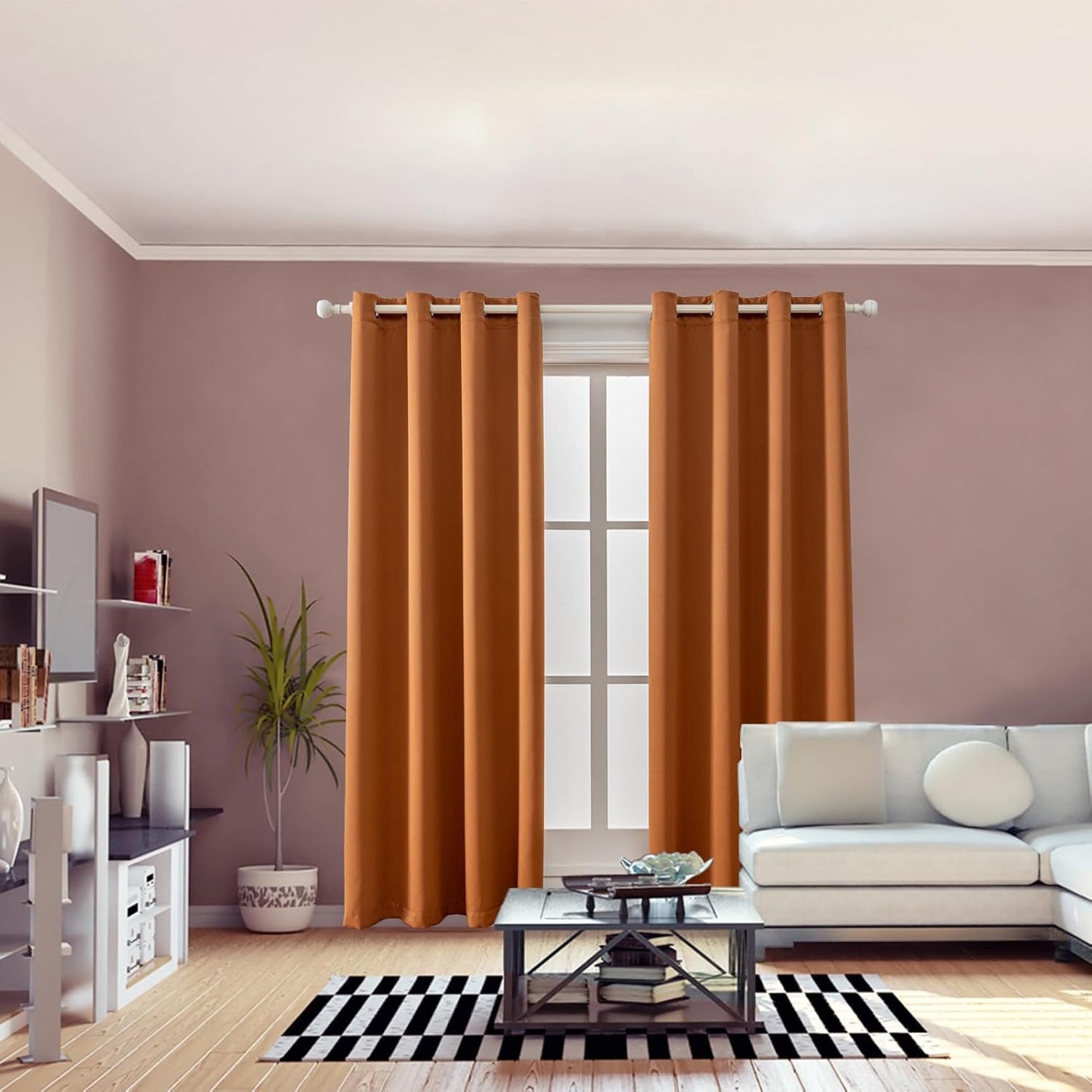Anytime 100% Blackout Curtain Set, Thermal Insulated & Energy Efficiency Window Draperies for Guest Room, Full Shading Panels for Shift Worker and Light Sleepers（Orange, 2 Panels, 52W x 102L）