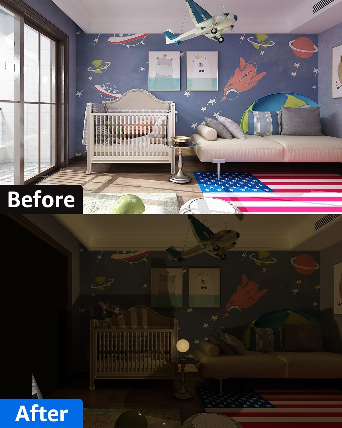 Sumobaby Blackout Curtains for Bedroom Portable 57"x72",No Drill Blackout Shades with Upgraded Hook&Loop Tapes,100% Black Out Window Cover,Thermal Insulated Blinds for Bedroom,Nursery(1 Panel,Black)