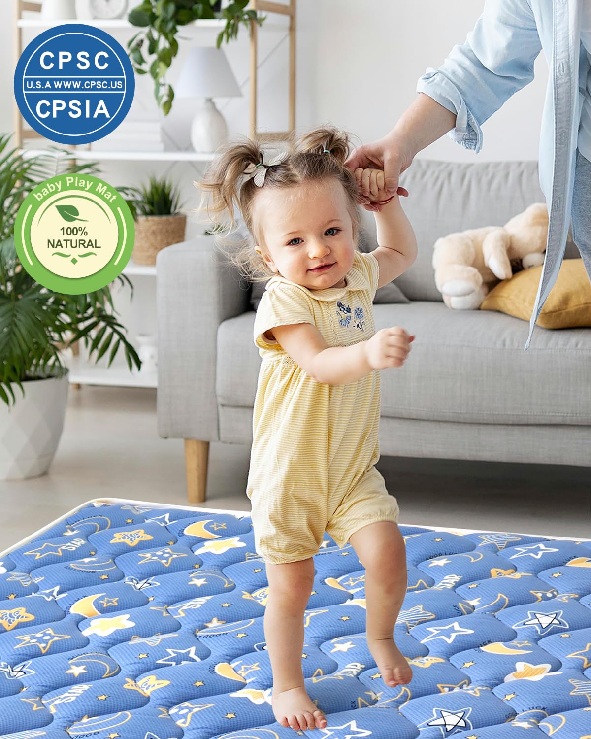 Odorless Premium Foam Baby Play Mat 4ft x 6ft, Soft Microfiber Fabric Crawling Mat for Floor- Comfortable and Hypoallergenic, Non-Slip Cushioned Floor Playpen mat for Infants,Babies,Toddlers