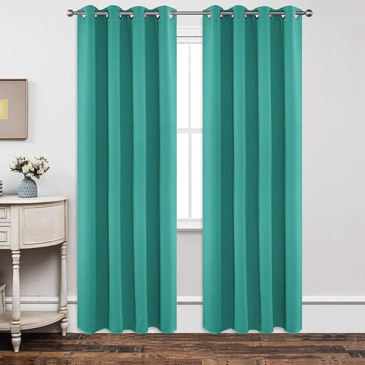 Joydeco Blackout Curtains 95 Inch Length 2 Panels Set, Thermal Insulated Long Curtains& Drapes 2 Burg, Room Darkening Grommet Drapes for Living Room Bedroom Window (W52 x L95 Inch, Peacock Blue)