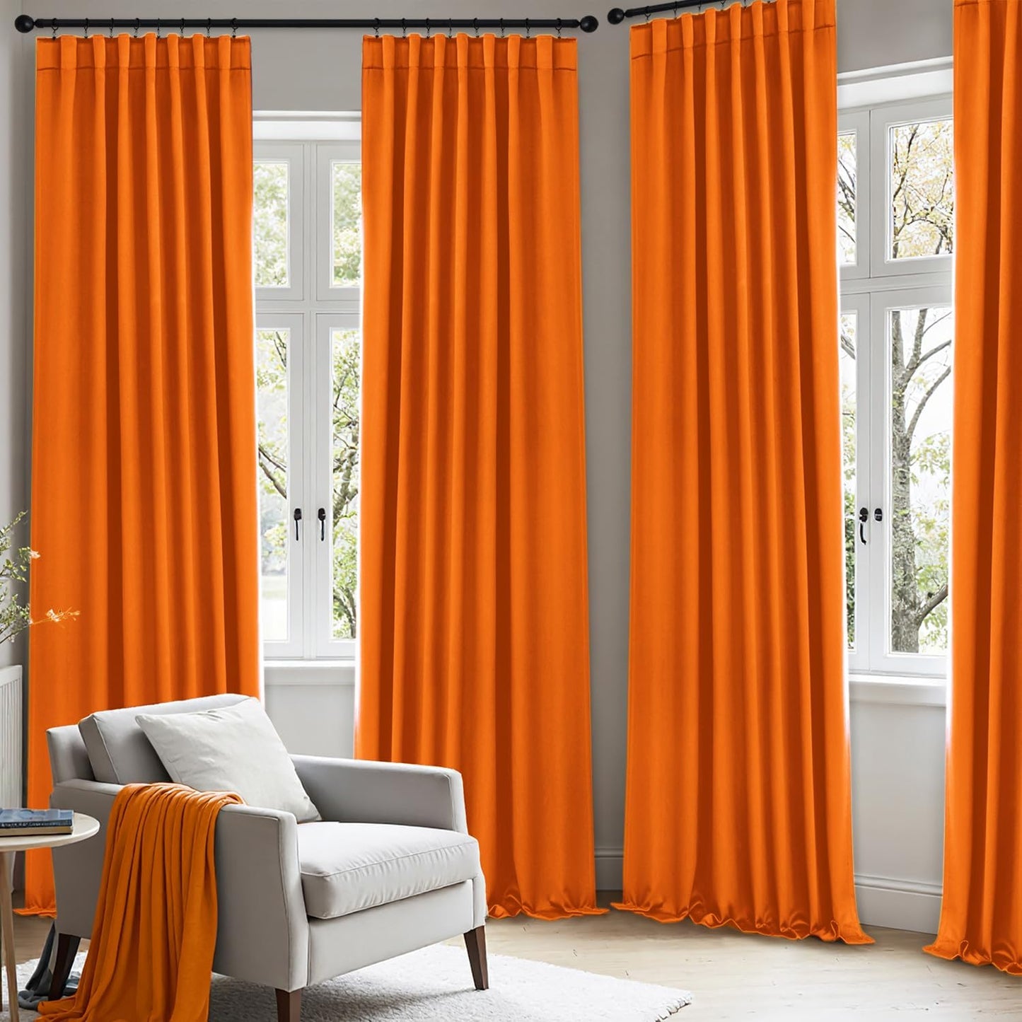 ANRODUO Back Tab Blackout Curtains for Bedroom Living Room, Rod Pocket Pinch Pleated Thermal Insulated Room Darkening Curtains 84 Inches Long 2 Panels, Orange, 42 x 84 Inch
