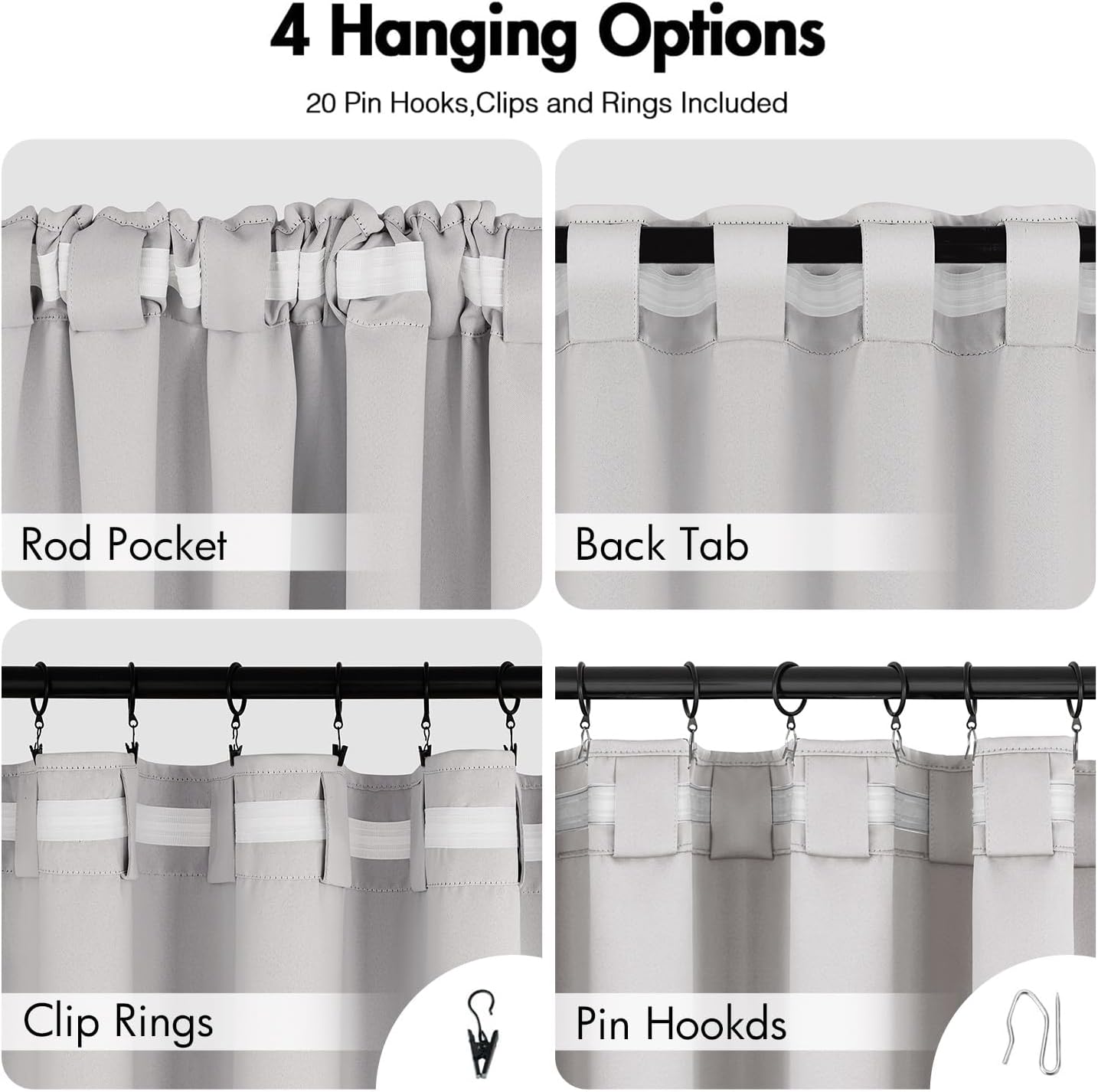 ANRODUO Back Tab Blackout Curtains for Bedroom Living Room, Rod Pocket Pinch Pleated Thermal Insulated Room Darkening Curtains 54 Inches Long 2 Panels, Greyish White, 42 x 54 Inch