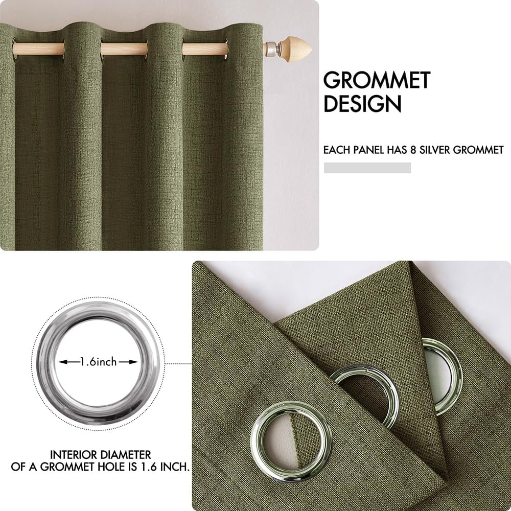 MIULEE Linen Texture Curtains for Bedroom Solid 100% Blackout Thermal Insulated Light Olive Green Curtains Grommet Room Darkening Drapes for Living Room Nursery 52x72 Inch (2 Panels)