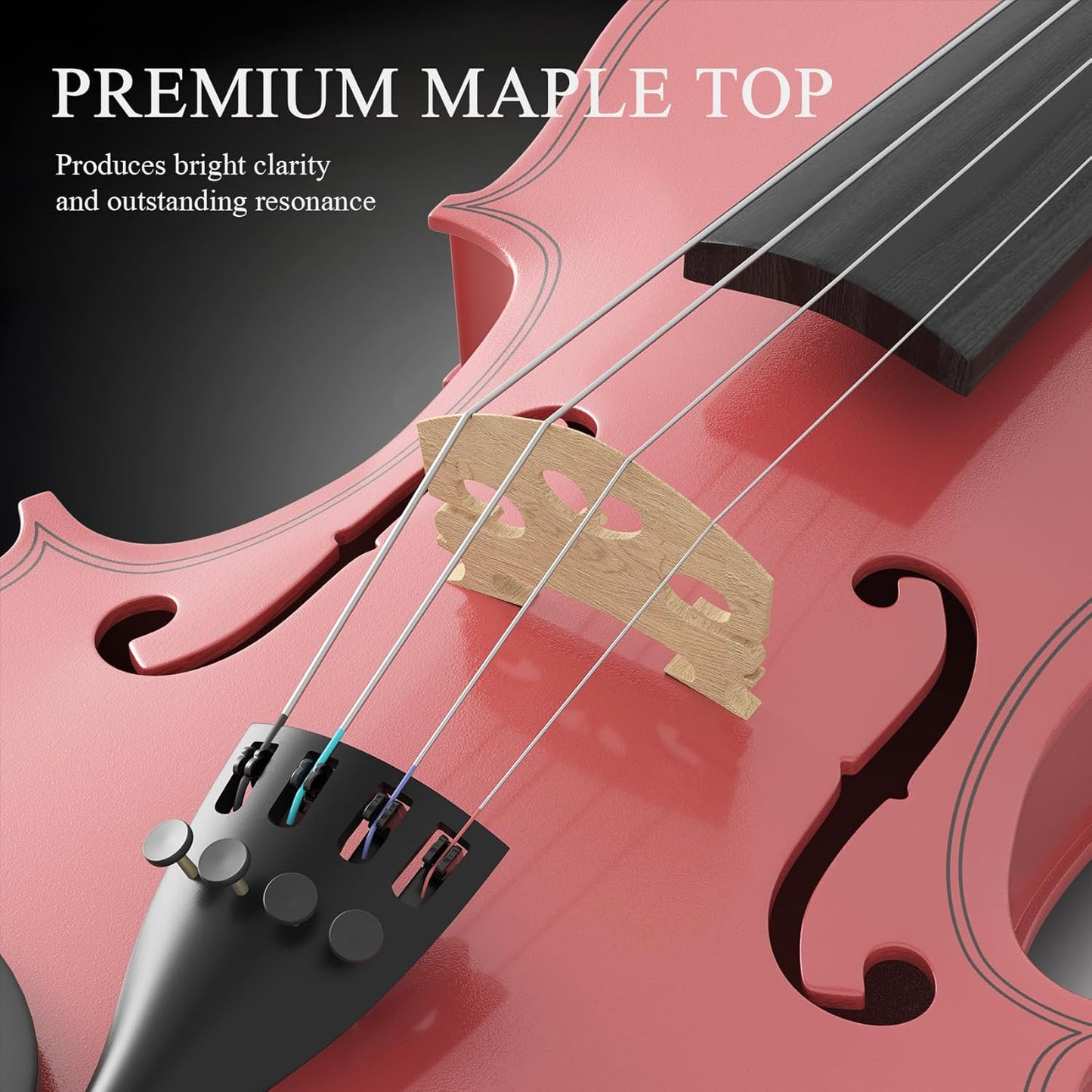 3/4 Beginner Violin Kit, Complete Violin Set with Case, Bow, Rosin, Pink