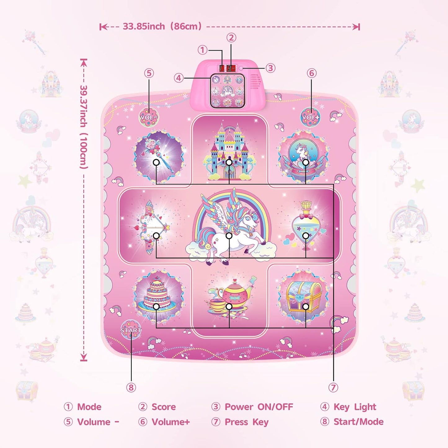 GirlsHome Dance Mat - Unicorn Toys for Girls Electronic Dance Pad with 5 Game Modes, Built-In Music, Touch Sensitive Light Up LED Kids Musical Mat, Christmas & Birthday Gift for Toddler Girls 3-12