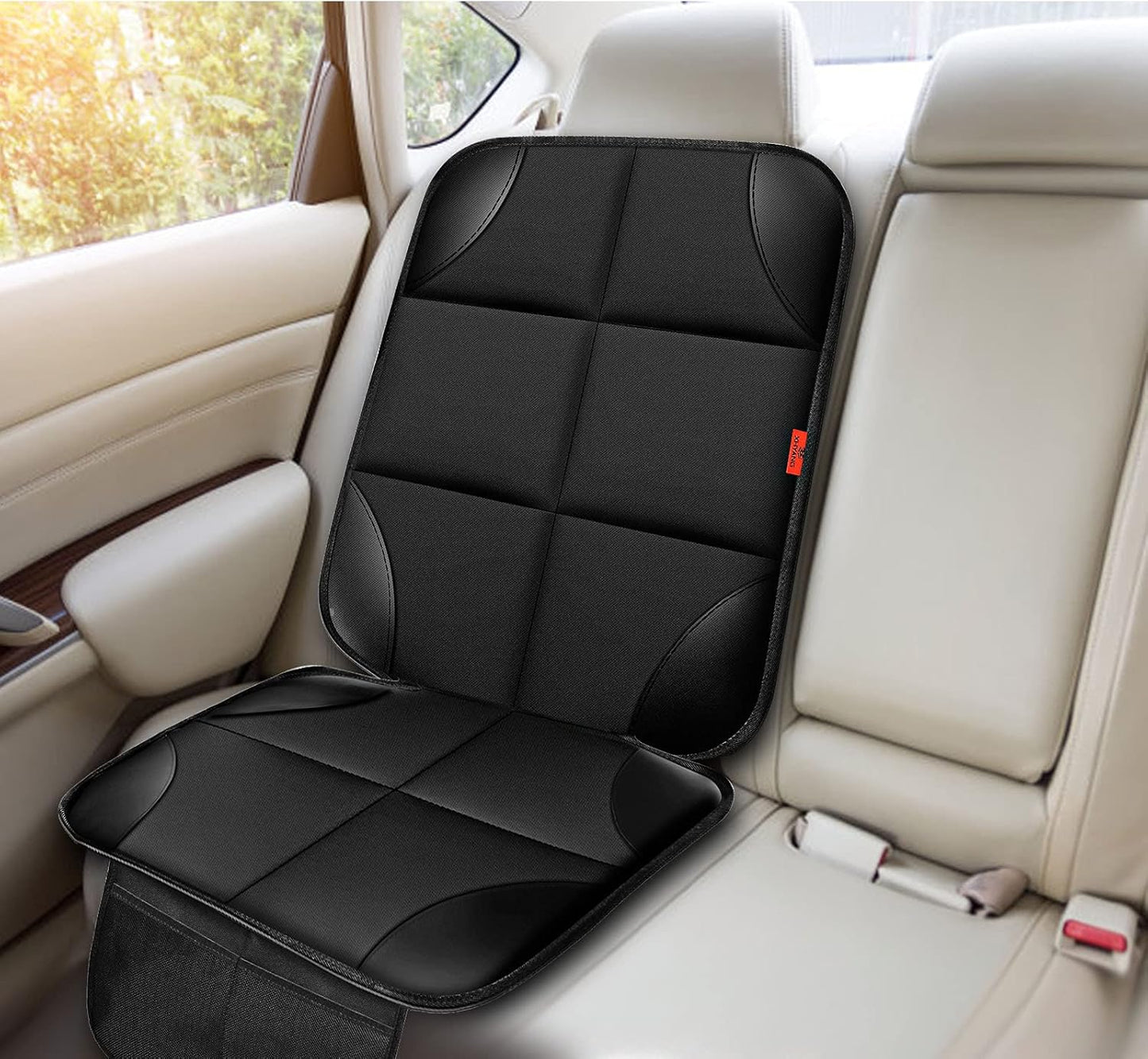 Car Seat Protector 1 Pack Car Seat Cushion Mat Thickest Padding,Waterproof 600D Fabric Car Seat Covers for Non-Slip Backing Mesh Pockets for Baby and Pet (Gray, 1 Pack)