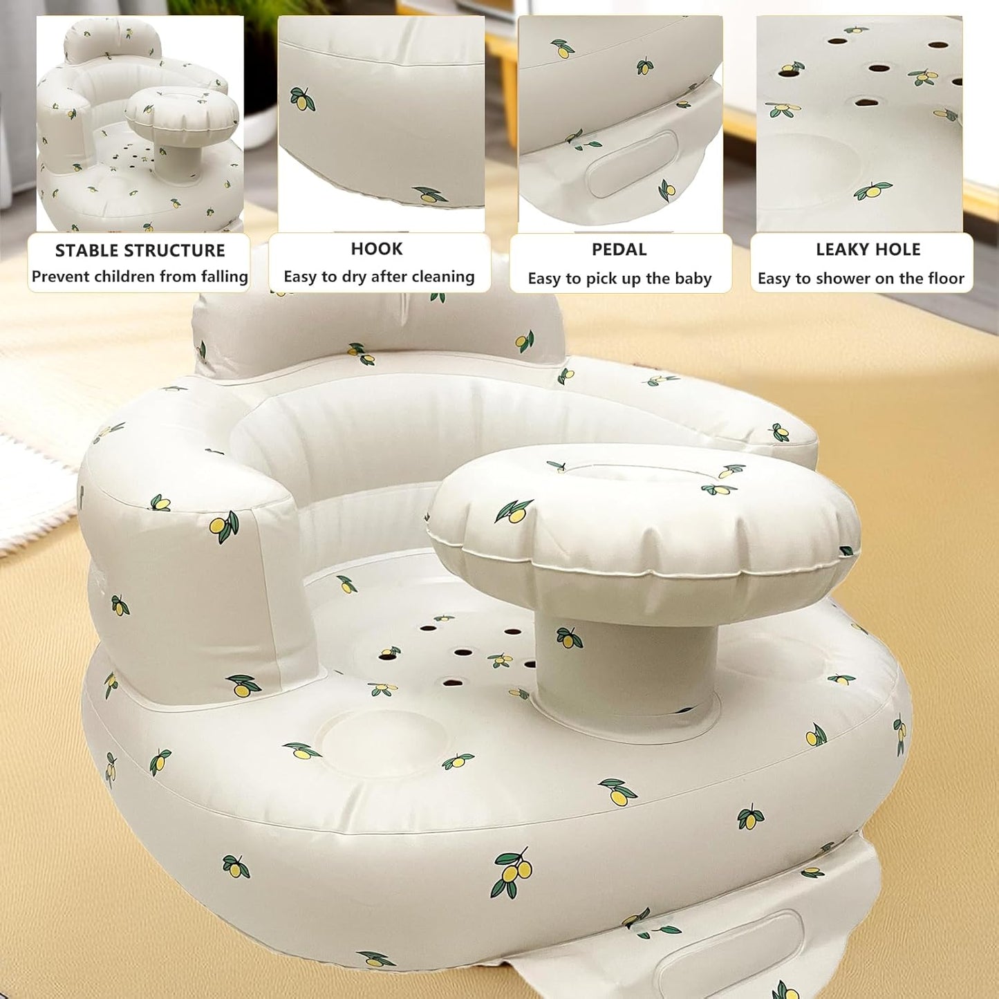 Baby Inflatable Seat for Babies 3-36 Months, Built in Air Pump, Olive Baby Support Seat Summer Toddler Chair for Sitting Up, Baby Shower Chair Floor Seater, Infant Back Support Sofa, Green