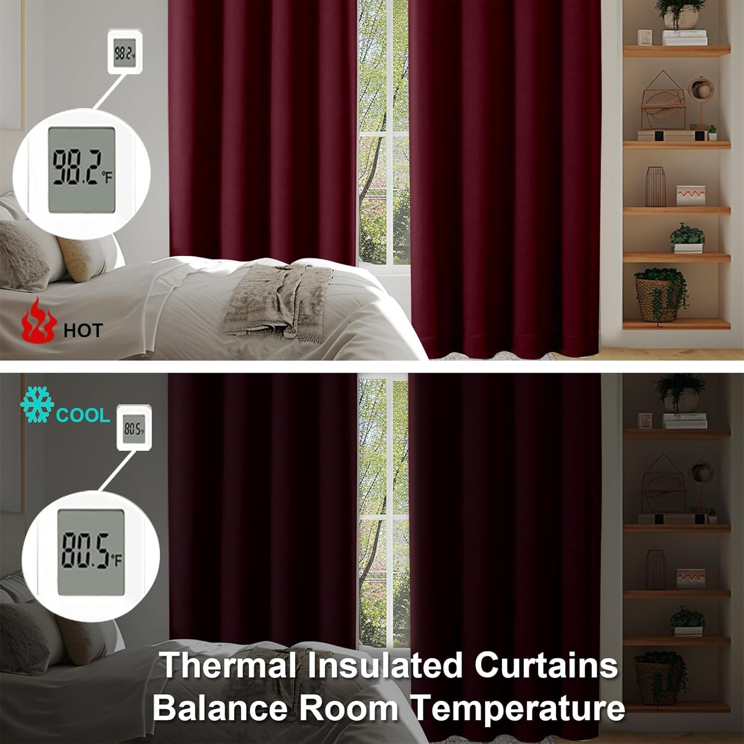Simplebrand Ava Burgundy Short Blackout Curtains for Bedroom 54 Inches Long 2 Panels Set, Solid Thermal Insulated, Energy Saving Window Treatment Curtains Blackout Drapes, W40 x L54 Inch, Burgundy