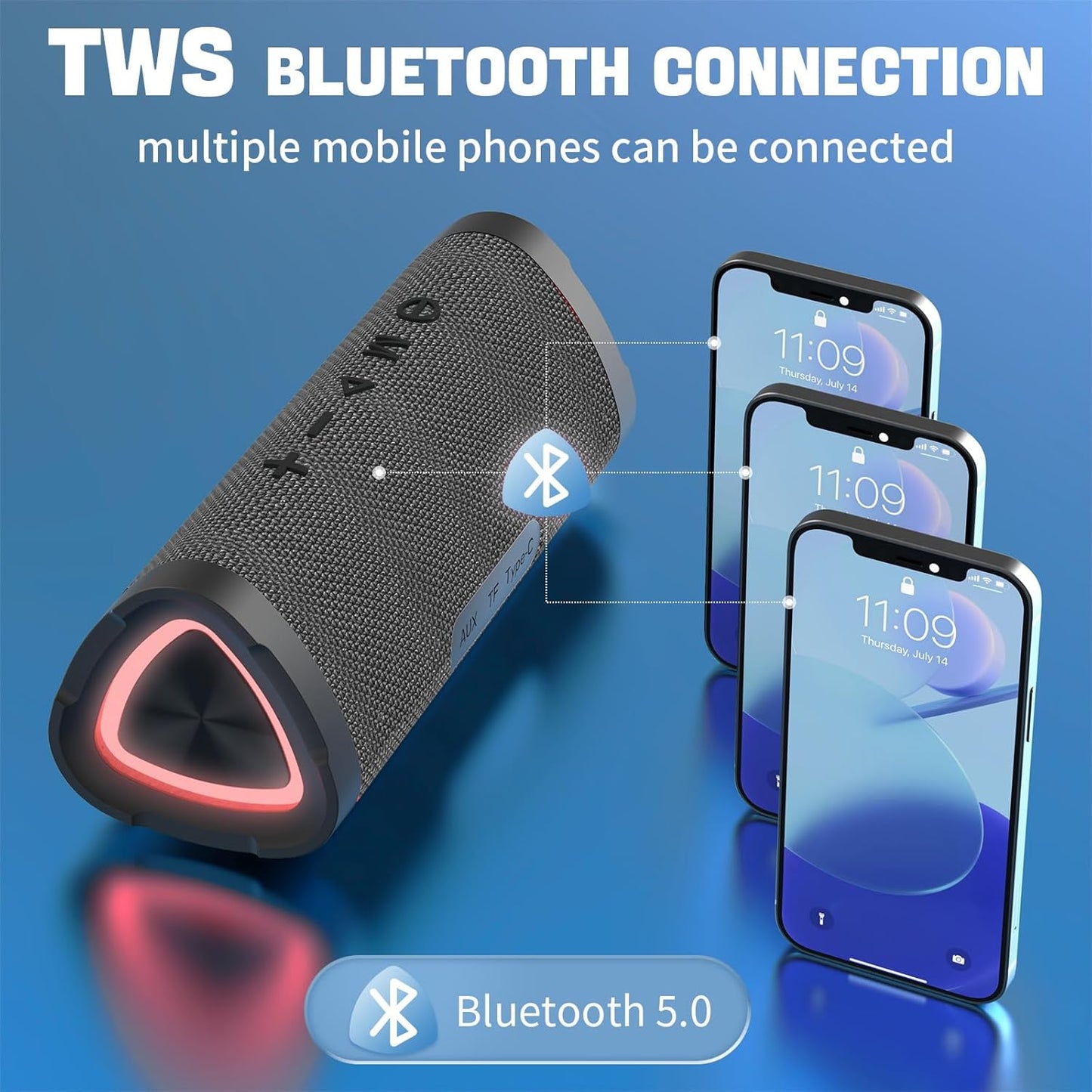 Vanzon Bluetooth Speakers V40 Portable Wireless Speaker V5.0 with 24W Loud Stereo Sound, TWS, 24H Playtime & IPX7 Waterproof, Suitable for Travel, Home&Outdoors