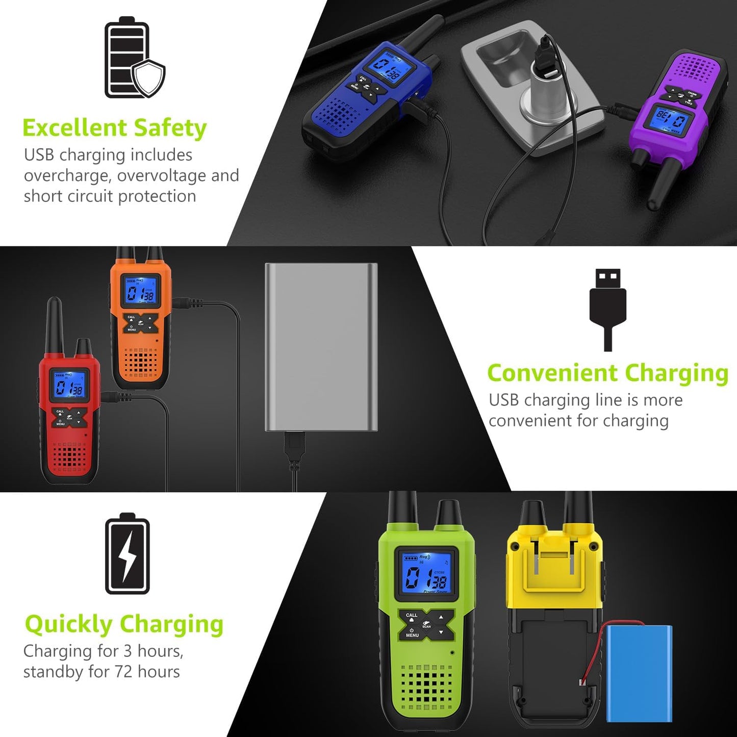 Walkie Talkies for Adults Long Range Rechargeable with NOAA Weather Alert, Multi-Purpose 2 Way Radios 4 Pack for Team Work Seniors Care Kids Adventure Family Camping Hiking Skiing Cruise
