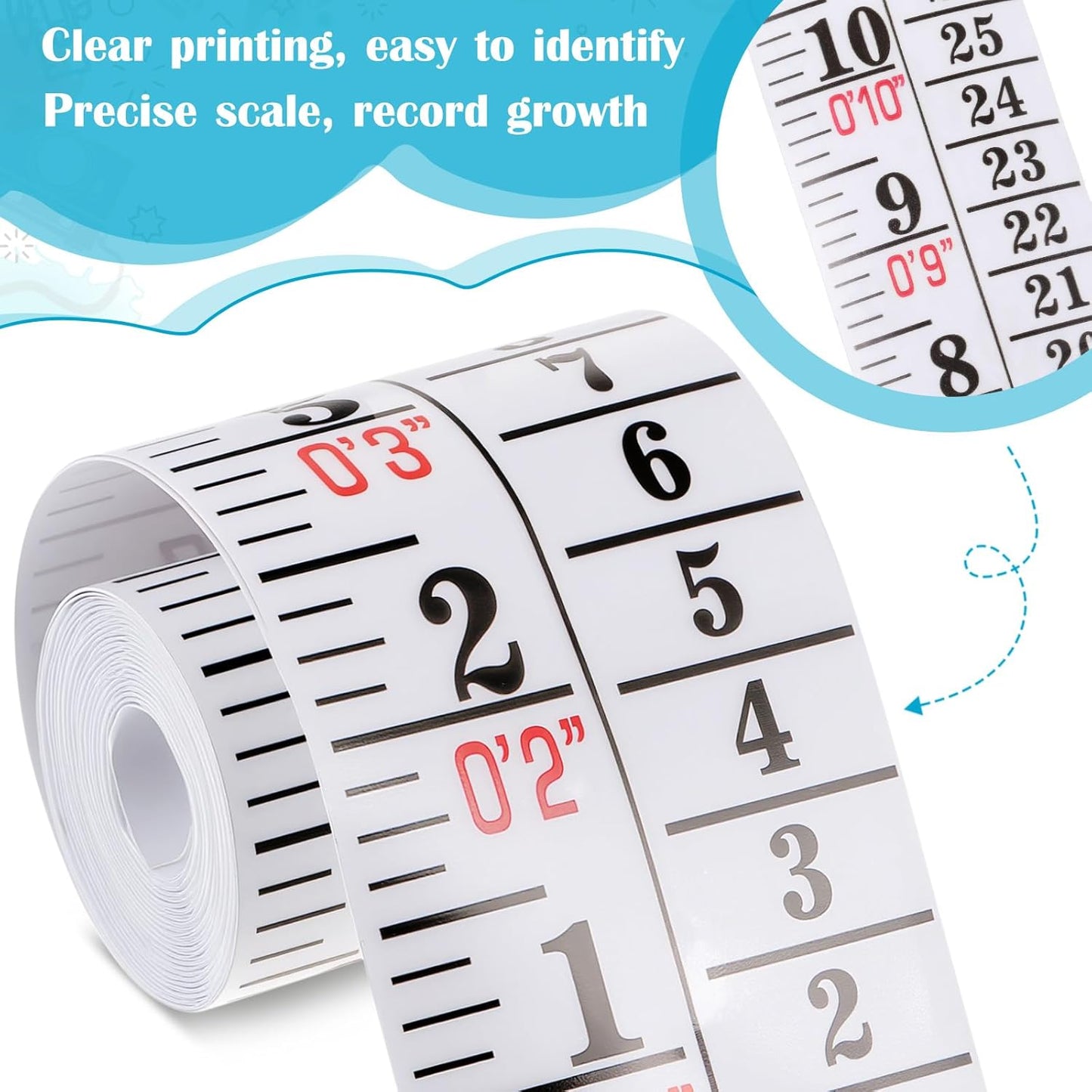 Tatuo Growth Chart Wall Labels Height Indicator Tape Ruler Growth Chart Decor Height Indicator Adhesive Ruler for Home Room Measuring (Clear)