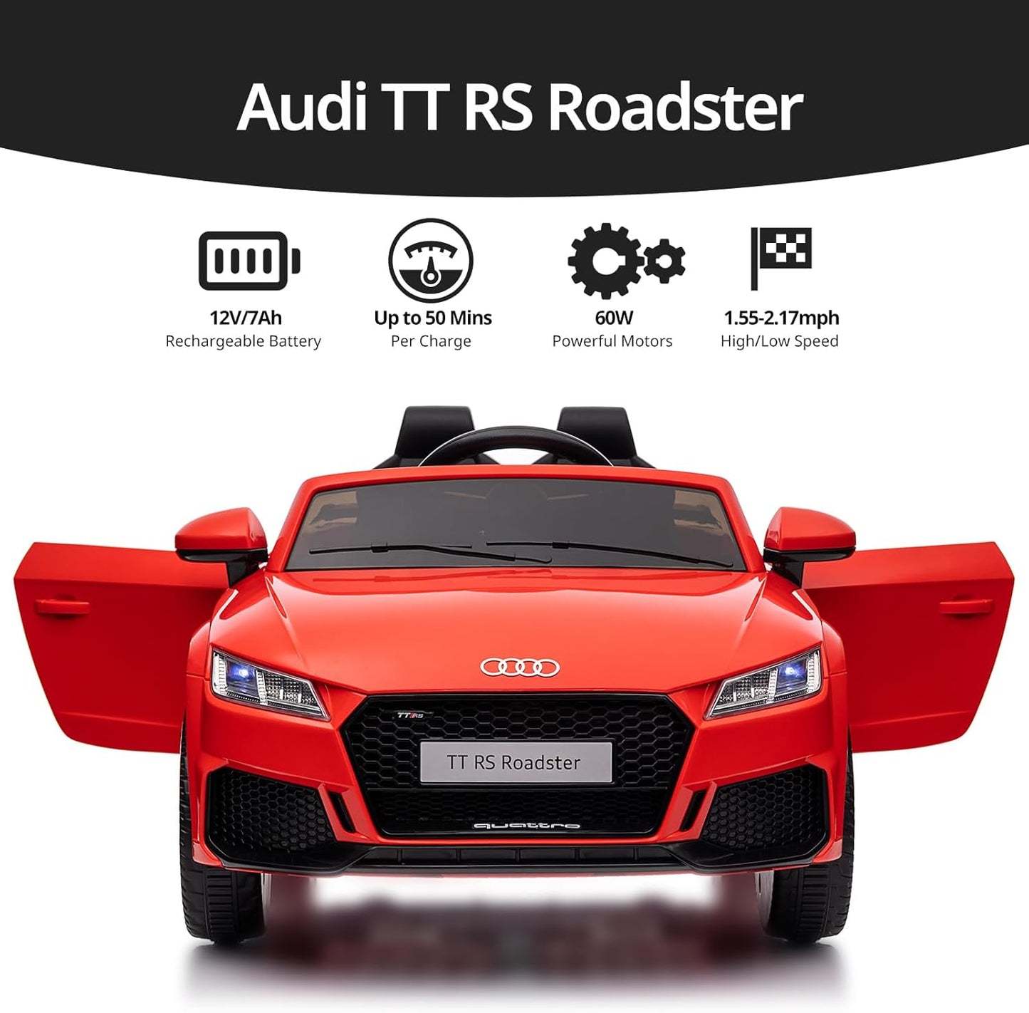 Electric Ride on Car for Kids, Licensed Audi 12V 7Ah Kids Ride-on Toy for Toddlers 3-5 Year Old Girls with Remote, Bluetooth - Red