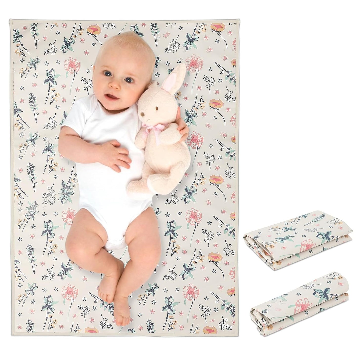Vegan Leather Baby Changing Mat - Wipeable Portable Changing Pad, Foldable Travel Changing Mat for Baby, Newborns Toddlers Shower Gifts (Floral,20"*28")