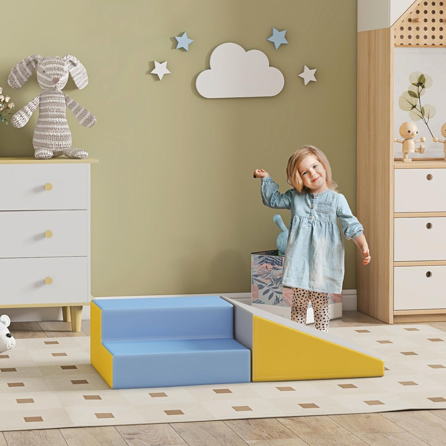 Soozier 2 Piece Climb and Crawl Activity Play Set, Soft Secure Foam Playset for Toddler, Preschooler, Indoor Play, Baby Learning Toys, Contemporary