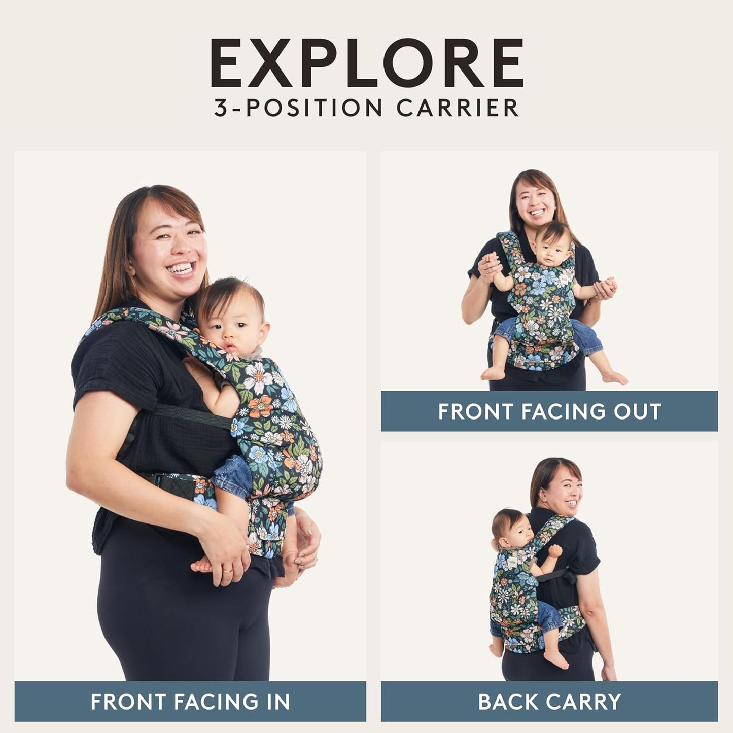 Baby Tula Explore Carriers - Breathable Baby Carrier Newborn to Toddler - Adjustable Toddler Carrier - Multiple Ergonomic Positions Front and Back - Ergonomic Fit for 7-45 lb - Cotton, Discover