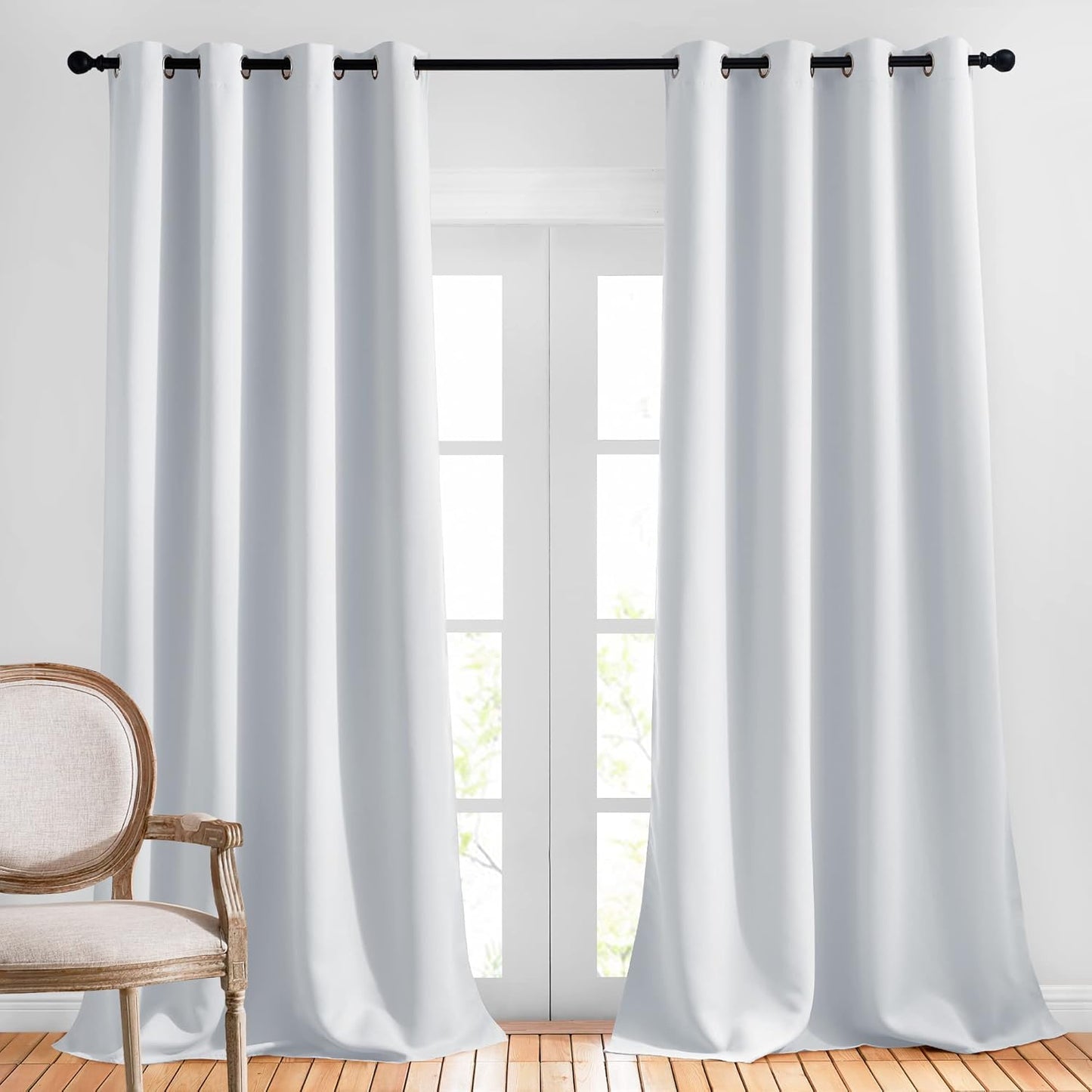 NICETOWN Room Darkening Long Curtains - (52 inches W x 120 inches, Greyish White, 2-Pack) Home Fashion Ring Top Thermal Insulated Window Treatment Drapes for Nursery