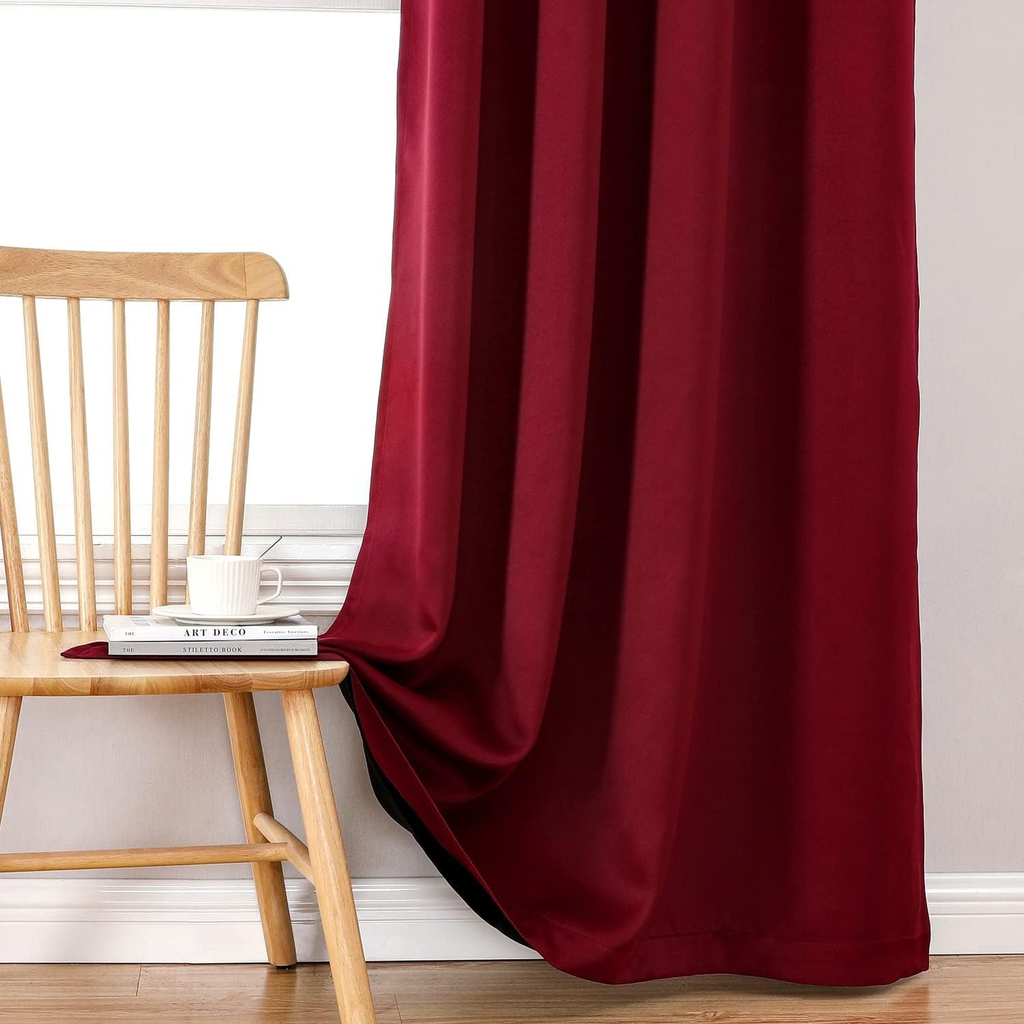 ChrisDowa 100% Blackout Curtains for Bedroom with Black Liner, 2 Thick Layers Total Blackout Thermal Insulated Grommet Long Window Curtains 2 Panels Set (Burgundy, 52 x 95 Inch)