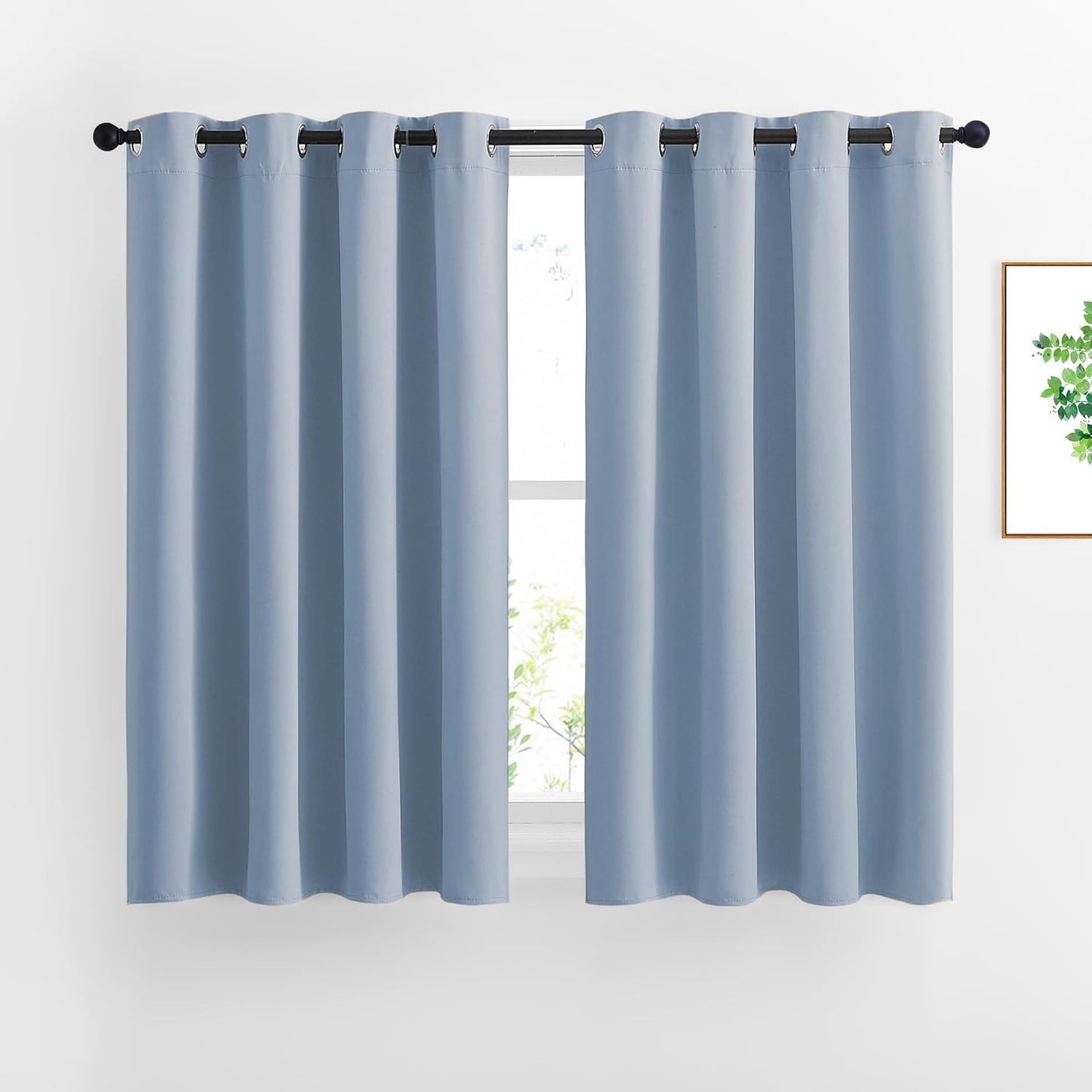 NICETOWN Blackout Curtains and Drapes for Kitchen - Thermal Insulated Solid Grommet Top Blackout Panels/Draperies for Kid's Room (Vintage Blue, 1 Pair, 46 x 54 Inch)