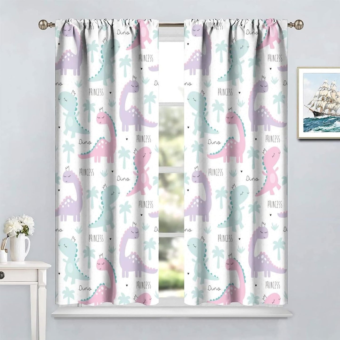 Kids Dinosaur Curtains for Boys Girls Bedroom Decor Cartoon Dino Colorful Cute Funny Animal Wildlife Printed Blackout Rod Pocket Window Drapes for Baby Nursery Playroom W26xL84in 2 Panels