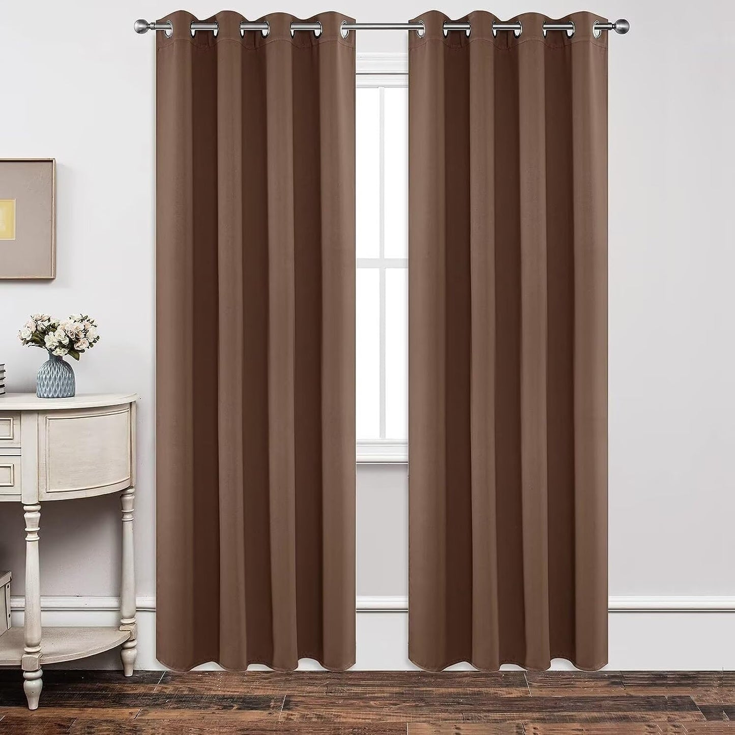 Joydeco Blackout Curtains 72 Inch Length 2 Panels Set, Thermal Insulated Long Curtains& Drapes 2 Burg, Room Darkening Grommet Drapes for Living Room Bedroom Window (W52 x L72 Inch, Brown)