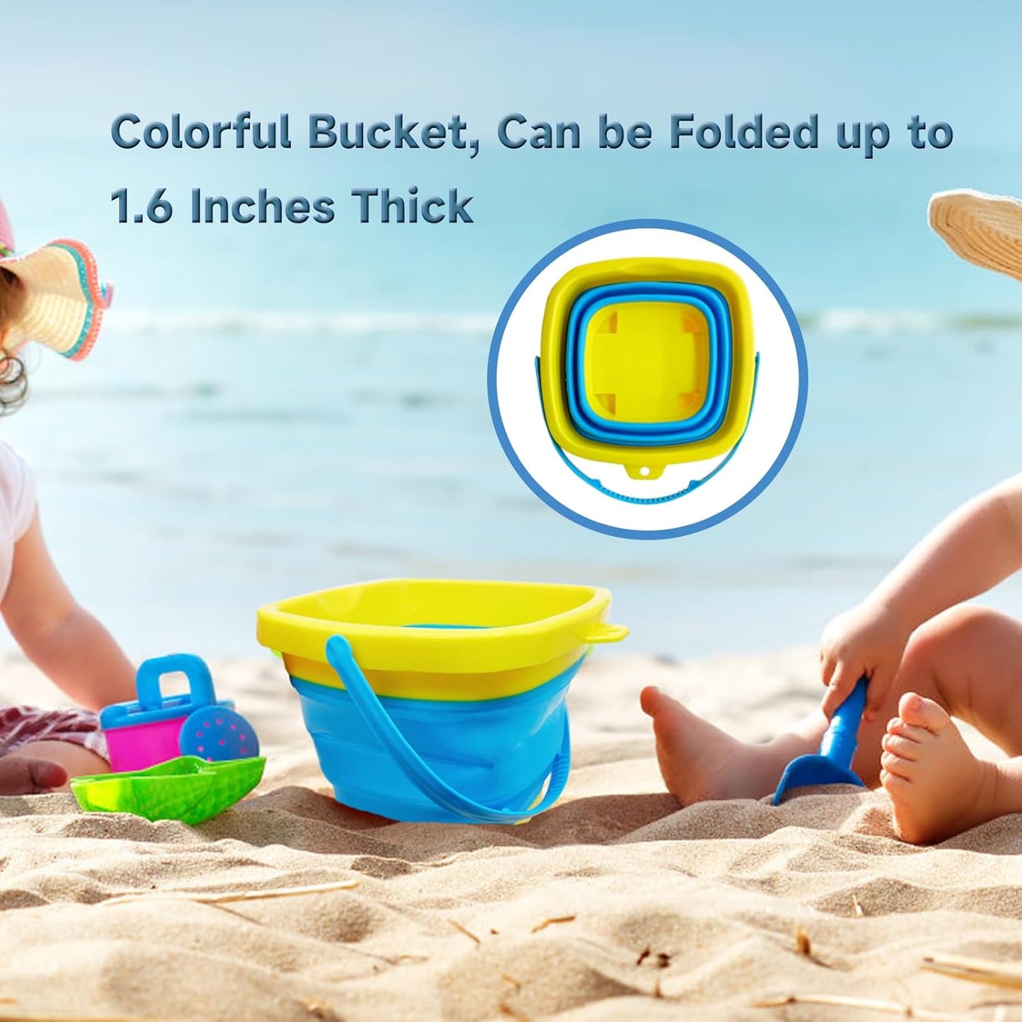 2PCS Fishing Net with Bucket, Telescopic Fishing Landing Net, Collapsible Kids Sand Bucket, Kids Fish Butterfly Catching for Freshwater Saltwater Outdoor Activities