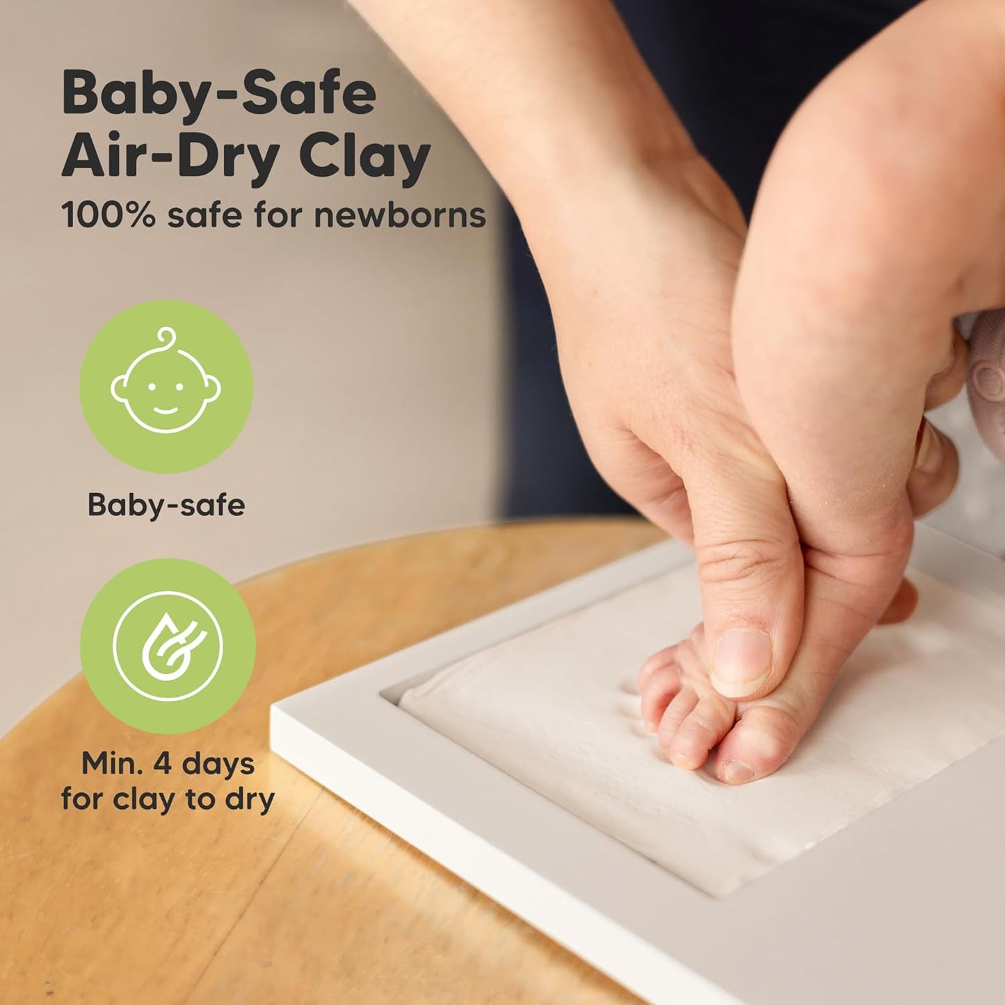 Baby Hand and Footprint Kit - Clay Handprint Keepsake Frame, Newborn Nursery Picture Frame, Personalized New Mom Gifts for Baby Shower & Registry (Medium Oak)