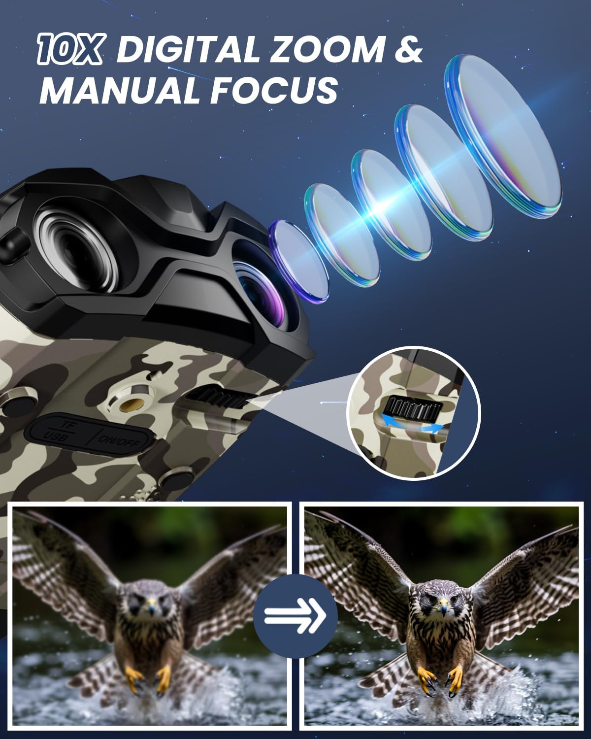 Night Vision Goggles, 4K Binoculars with Camera, 3.5" HD Display and 32GB TF Card, 9 Gear Night Vision, 10X Digital Zoom, 4000mAh Battery Nightvision