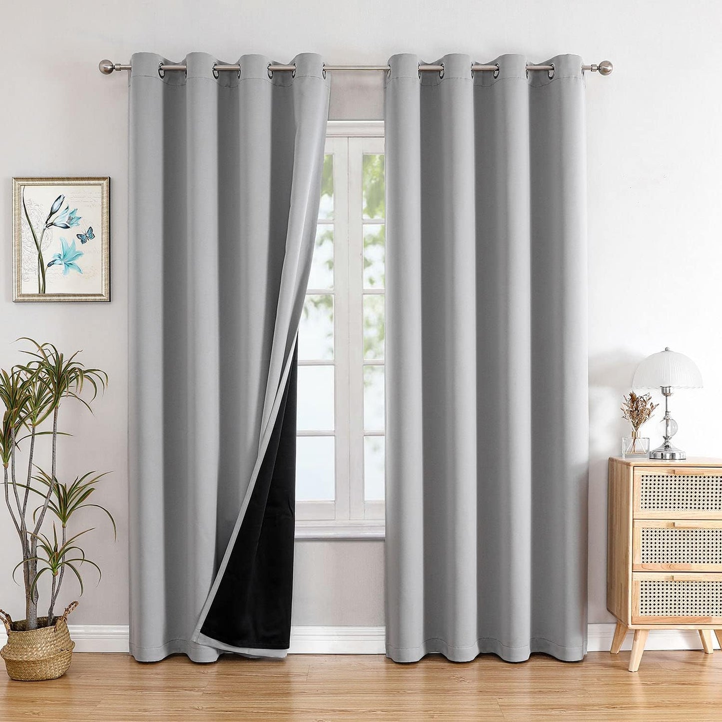 ChrisDowa 100% Blackout Curtains 120 inch Long for Bedroom with Black Liner, 2 Thick Layers Total Blackout Thermal Insulated Grommet Long Window Curtains 2 Panels Set (Light Grey, 52 x 120 Inch)