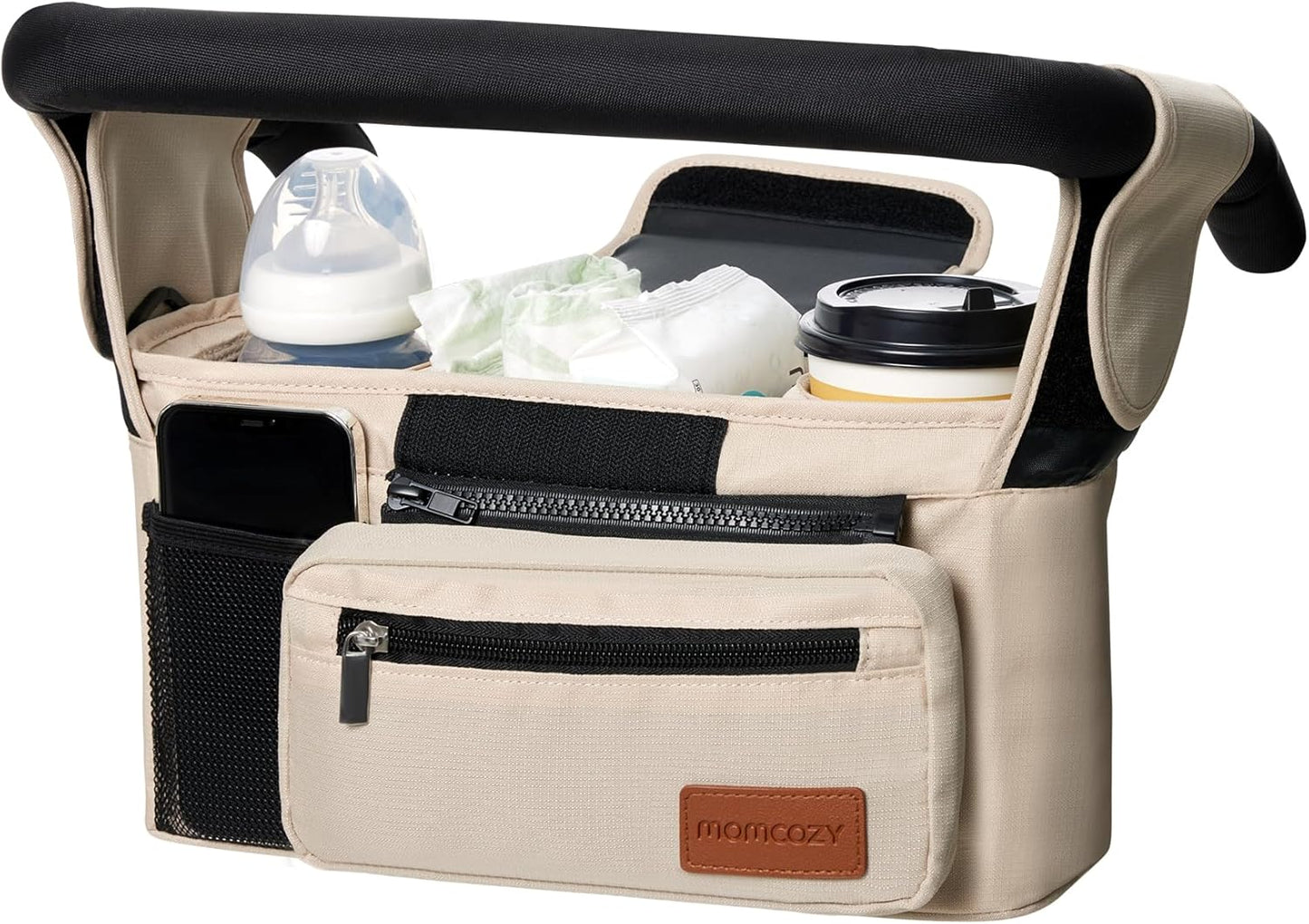 Momcozy Universal Stroller Organizer with Insulated Cup Holder Detachable Phone Bag & Shoulder Strap, Fits for Stroller like Uppababy, Baby Jogger, Britax, BOB, Umbrella and Pet Stroller