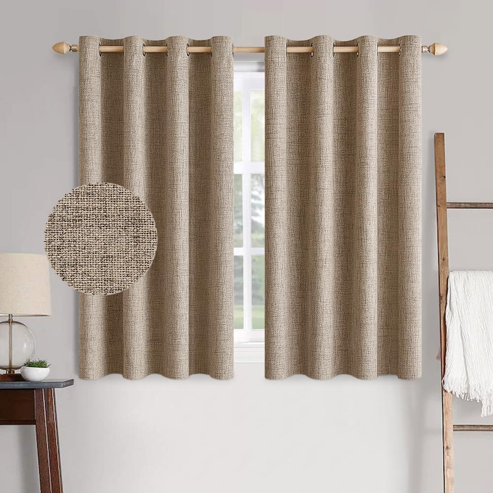MIULEE 100% Blackout Linen Textured Curtains for Bedroom Solid Thermal Insulated Copper Brown Grommet Room Darkening Curtains & Drapes Luxury Decor for Living Room Nursery 52 x 54 Inch (2 Panels)