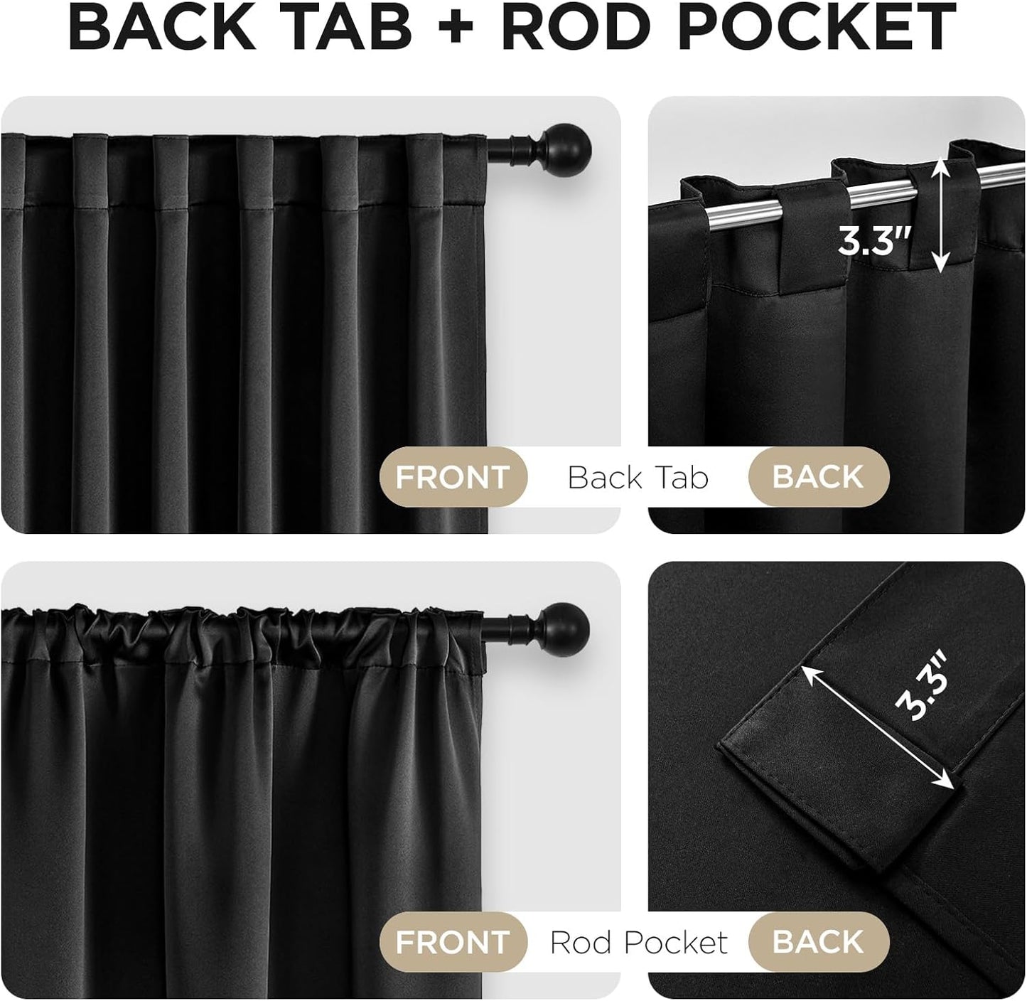 Joydeco Black Blackout Curtains 96 Inches, Thermal Insulated Long Curtains 2 Panels Set for Bedroom, Room Darkening Drapes for Living Room Window (W37 x L96 Inch, Black)
