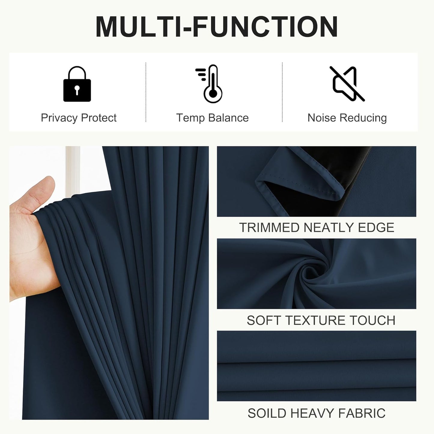 NICETOWN Living Room Curtains 63 Inches Length, 100% Blackout Drapes Thermal Insulated with Grommet for Bedroom Office Privacy Darkening Curtain, 2 Panels, 42 x 63 Inch, Navy