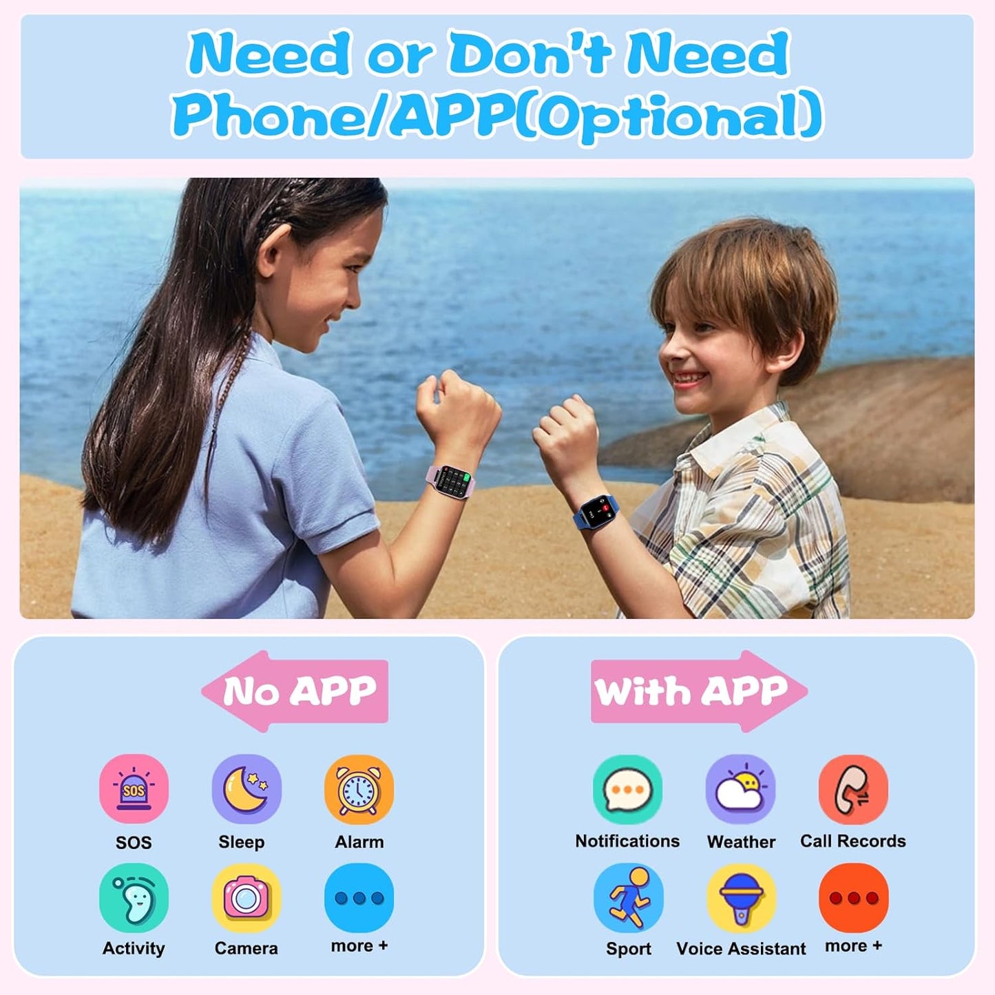 Smart Watch for Kids, 1.85" Fitness Tracker with Heart Rate, Sleep Monitor, IP68 Waterproof Smartwatches with Video Music, Pedometer, Game, NO APP/Phone, Gift for Boys Girls. (Classic, Blue)