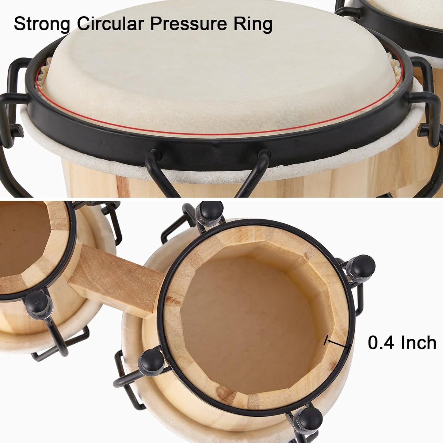 MUSICUBE Bongo Drum Set for Kids Adults 4” and 5” Tunable Hand-Crafted Wooden Bongos Percussion Instrument with Tuning Wrench Mini Bongo Drum Toys (Natural Skin)