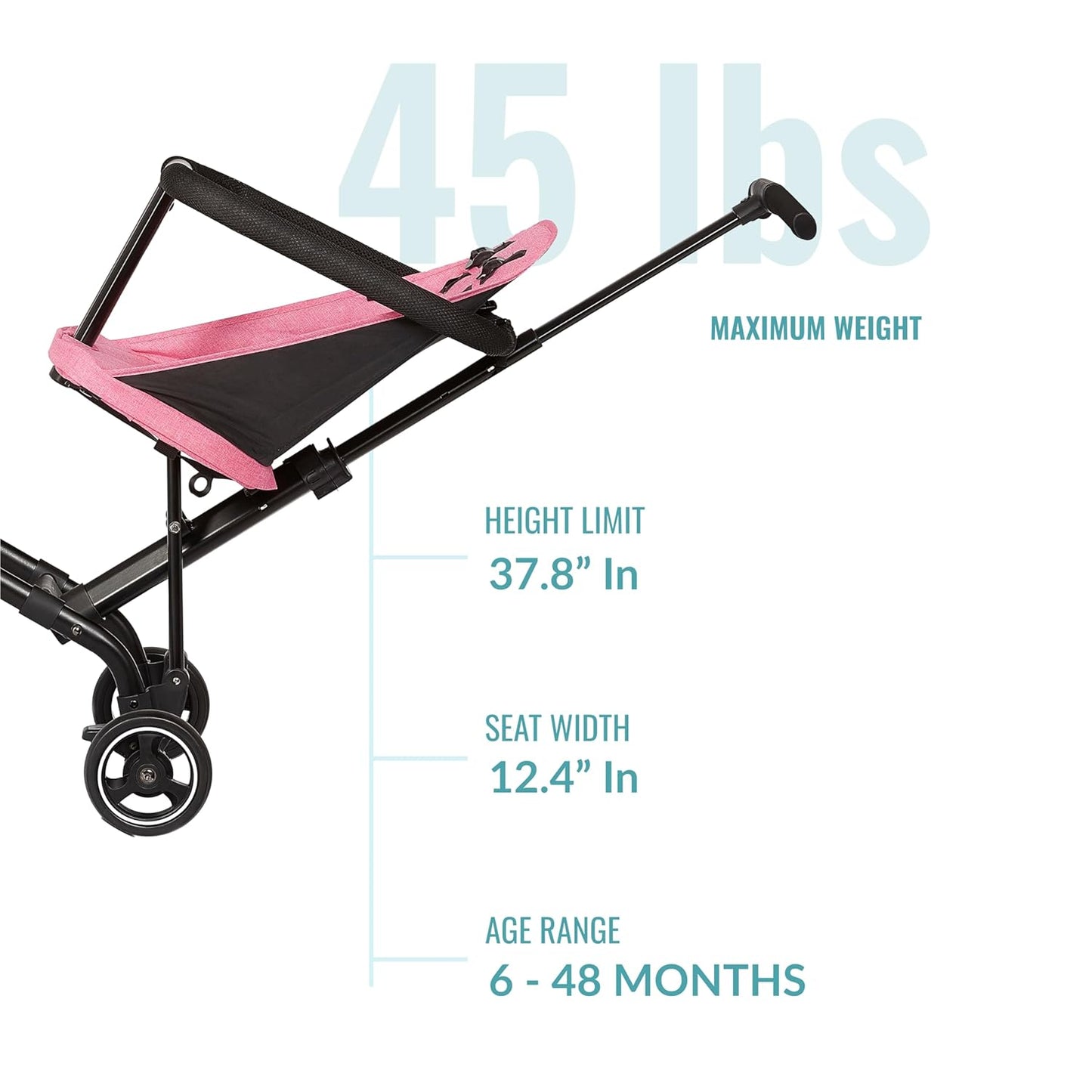 Dream On Me Lightweight and Compact Coast Rider Stroller with One Hand Easy Fold, Adjustable Handles and Soft Ride Wheels, Pink, 365-PINK