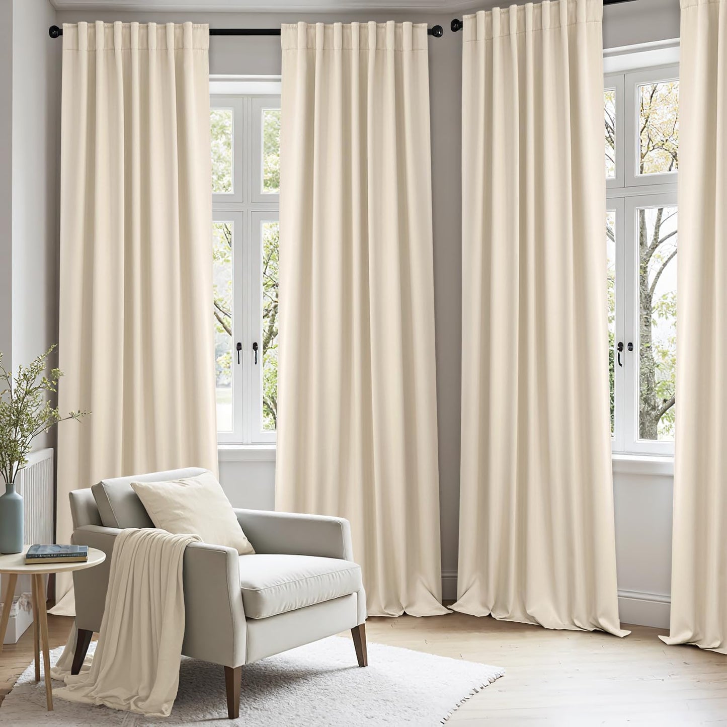 ANRODUO 120 Inch Room Darkening Curtains Extra Long Sage Green Light Blocking Curtains 2 Panels Set Thermal Insulated Blackout Drapes with Hooks, Rings, Clips 52x120