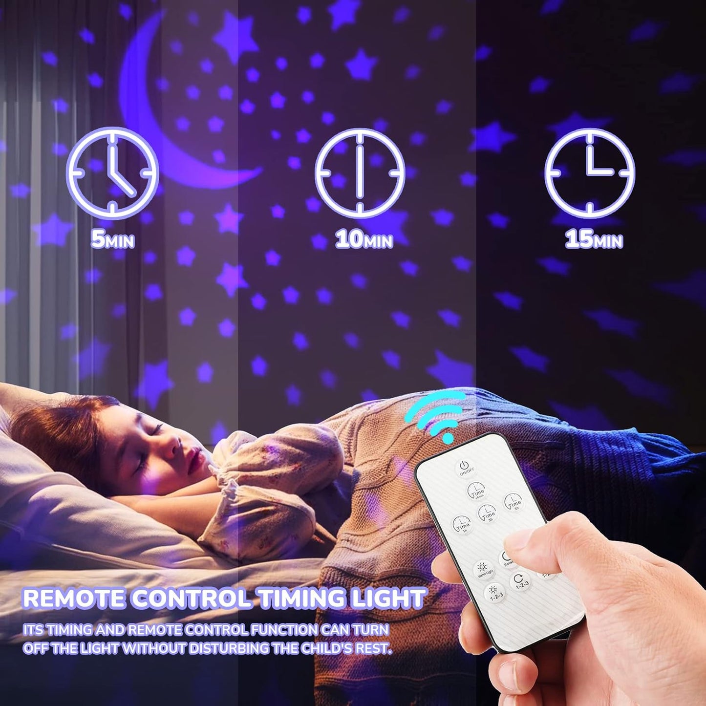 Remote Control and Timer Design Starry Sky Rotating Star Projector Night Light,16 Colorful Projector Light Dimmable LED Bedside Lamp,Kids Room Decor (Blue)